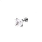 Square Pink & White CZ Titanium Ear Studs
