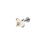 Square Pink & White CZ Titanium Ear Studs