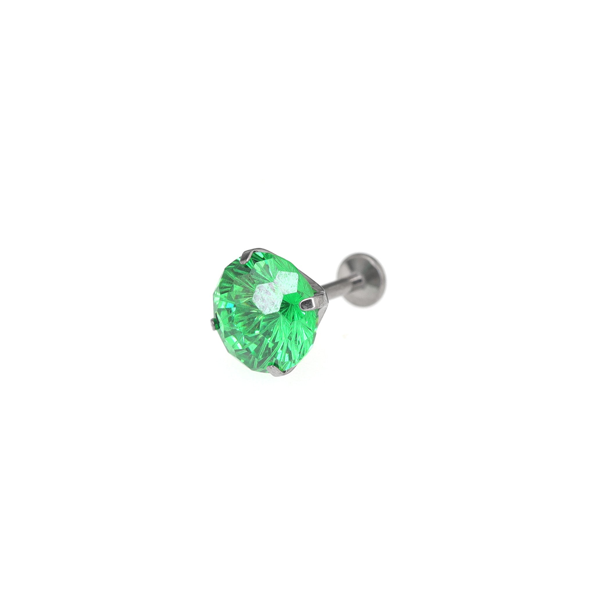 8mm Green Firework-Cut CZ Titanium Ear Studs