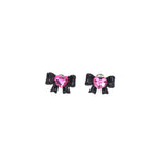 Thin Gauge Heart Pink CZ Resin Bow Stainless Steel Ear Studs