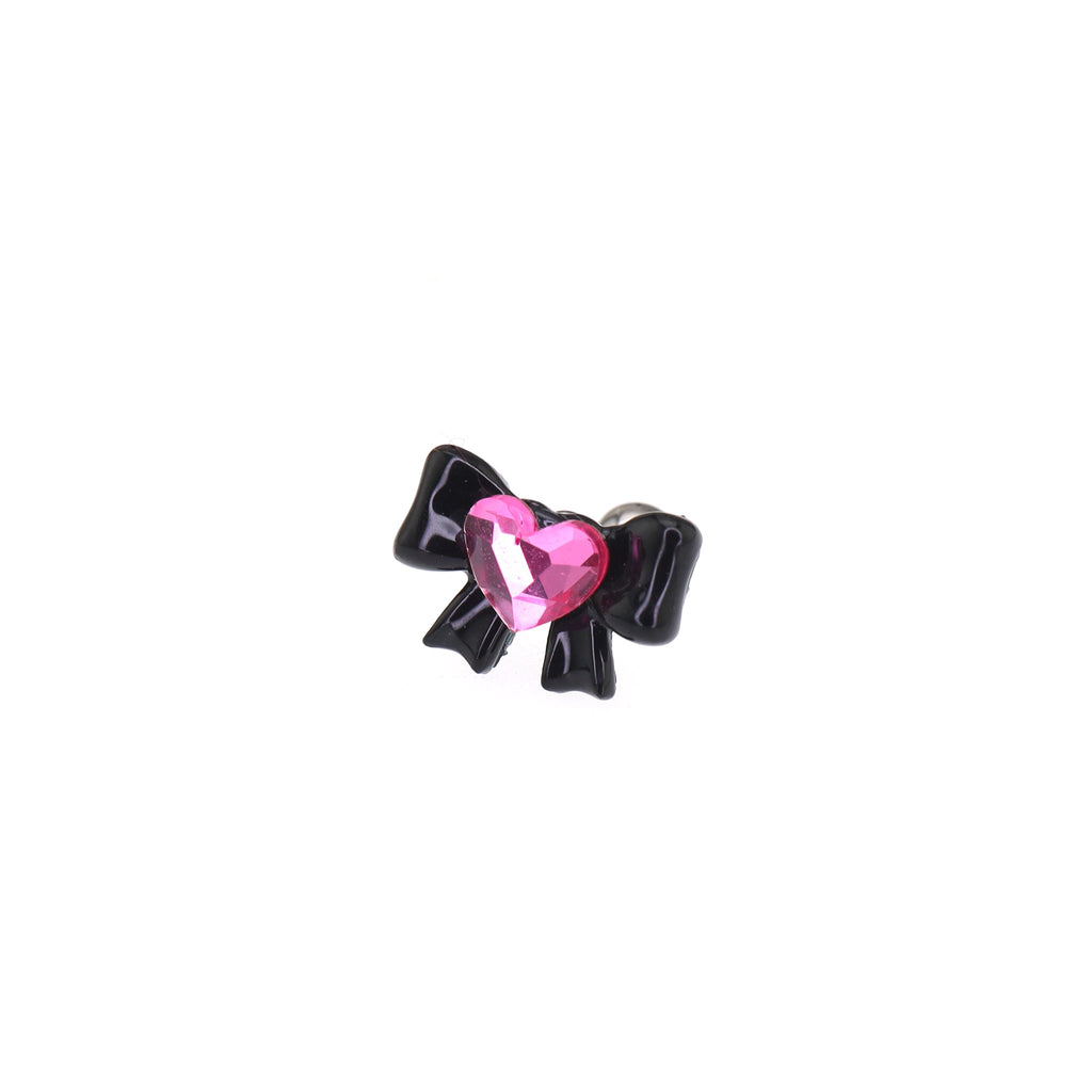 Thin Gauge Heart Pink CZ Resin Bow Stainless Steel Ear Studs