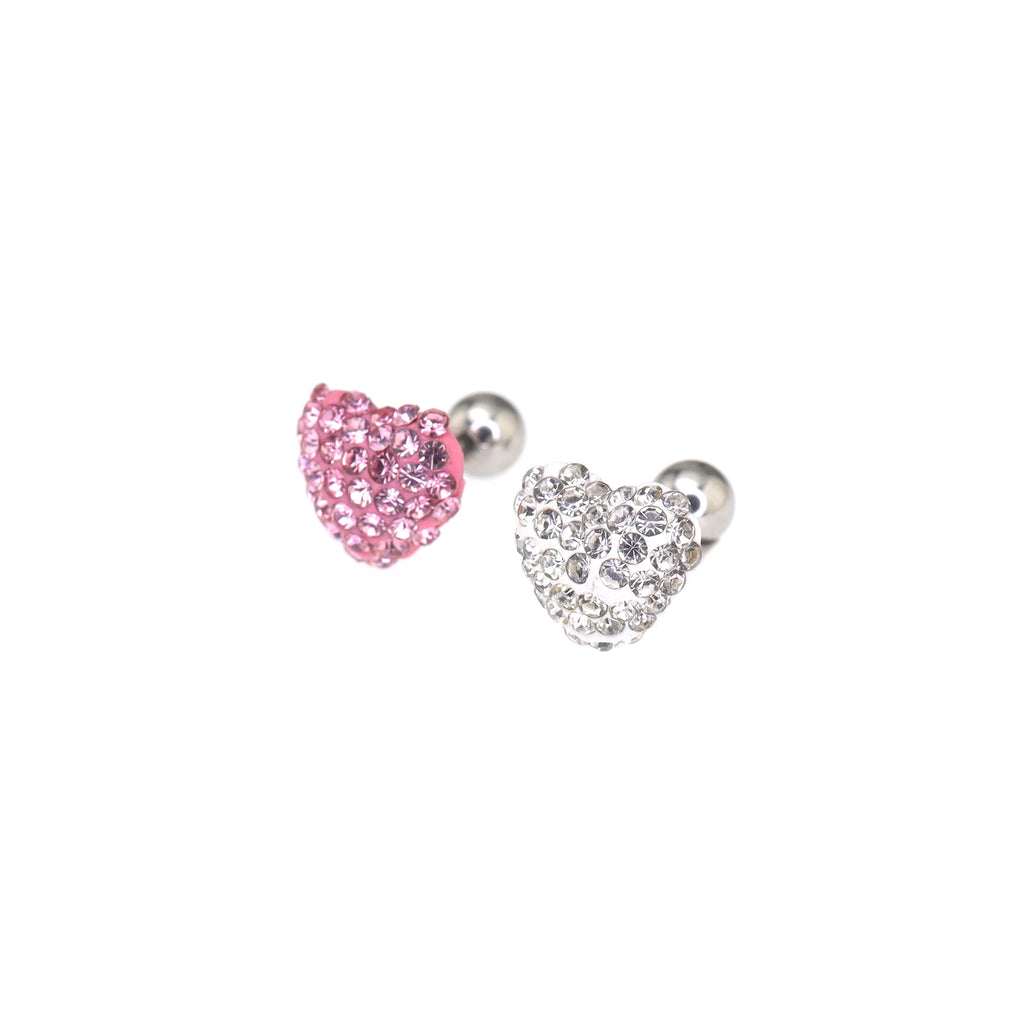 Pink & White Full CZ Heart Resin Stainless Steel Ear Studs
