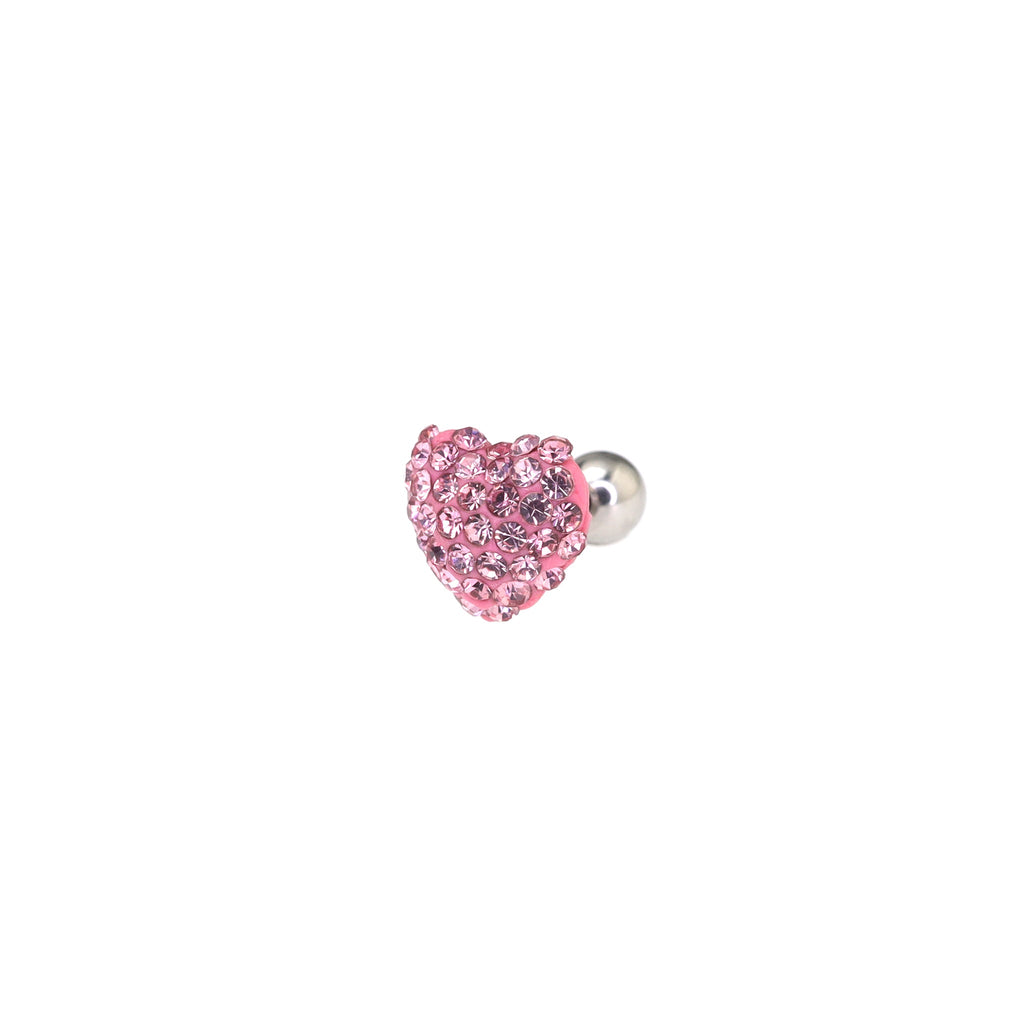 Pink & White Full CZ Heart Resin Stainless Steel Ear Studs