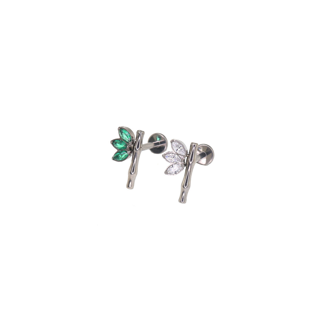 Bamboo  Leaf  CZ Internally Threaded Titanium Studs