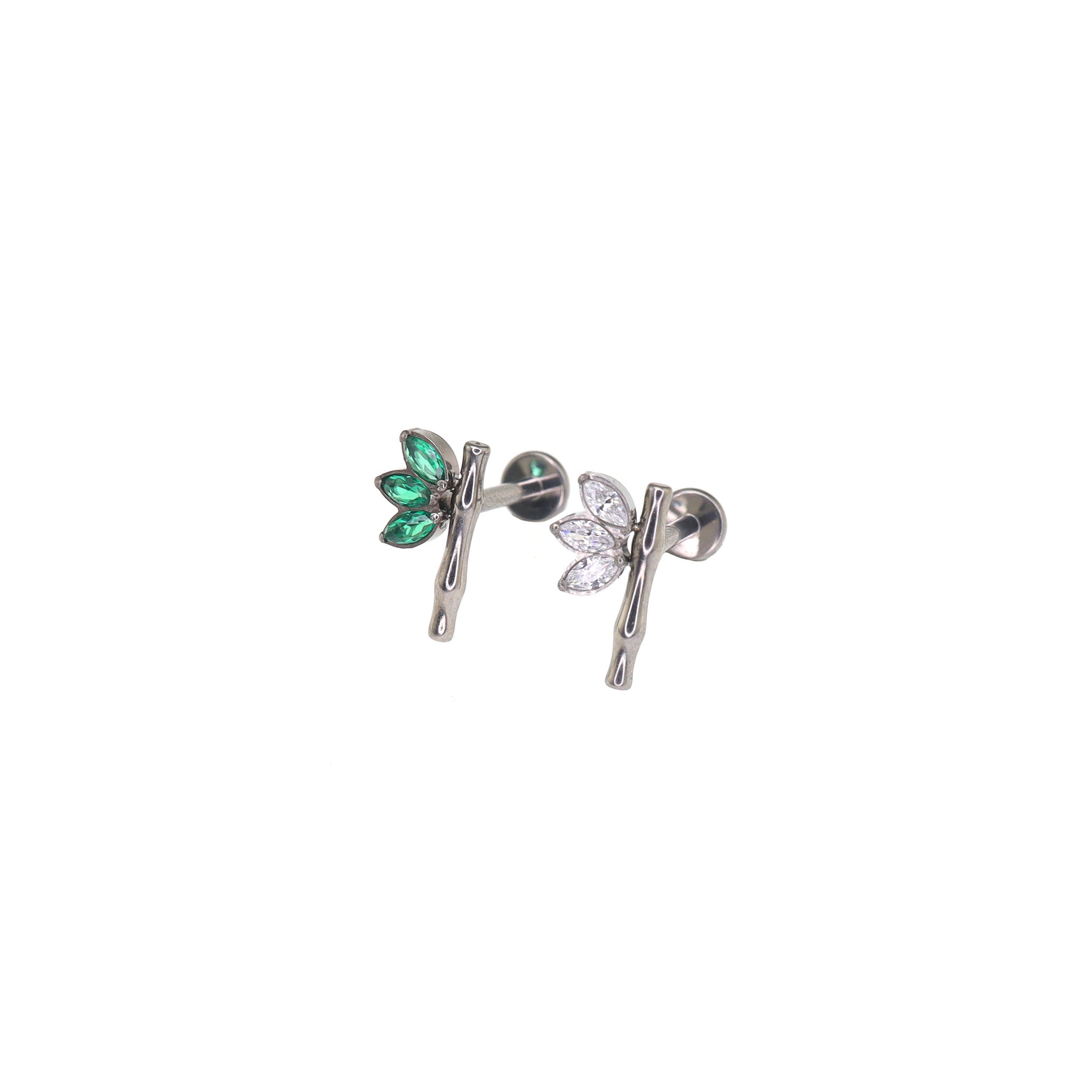 Bamboo  Leaf  CZ Internally Threaded Titanium Studs