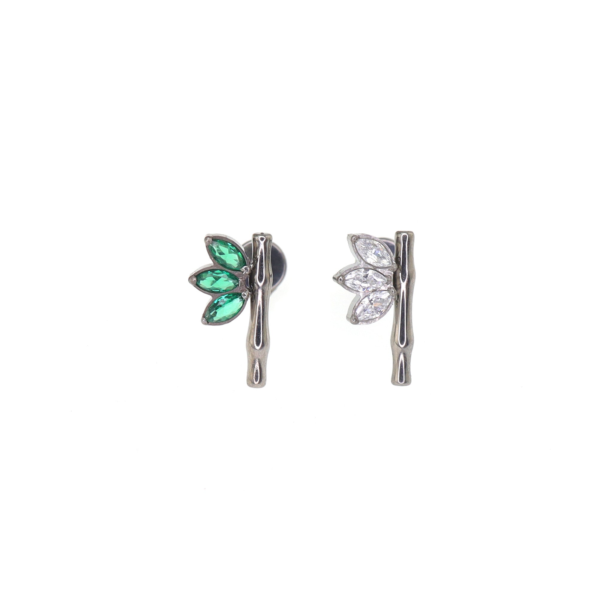 Bamboo  Leaf  CZ Internally Threaded Titanium Studs