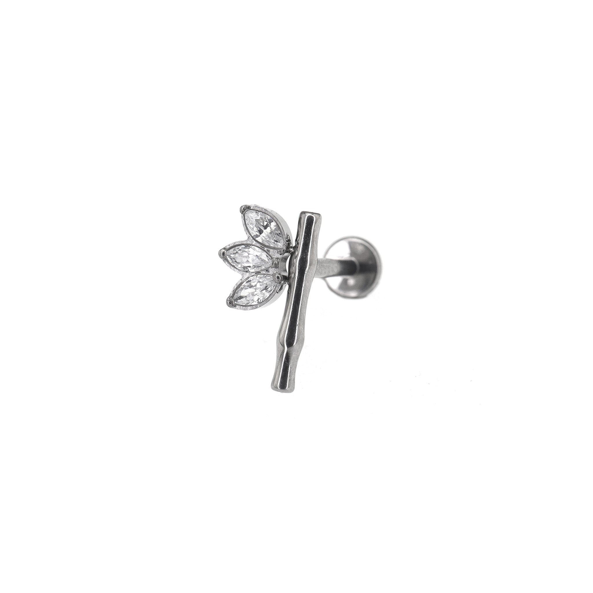 Bamboo  Leaf  CZ Internally Threaded Titanium Studs