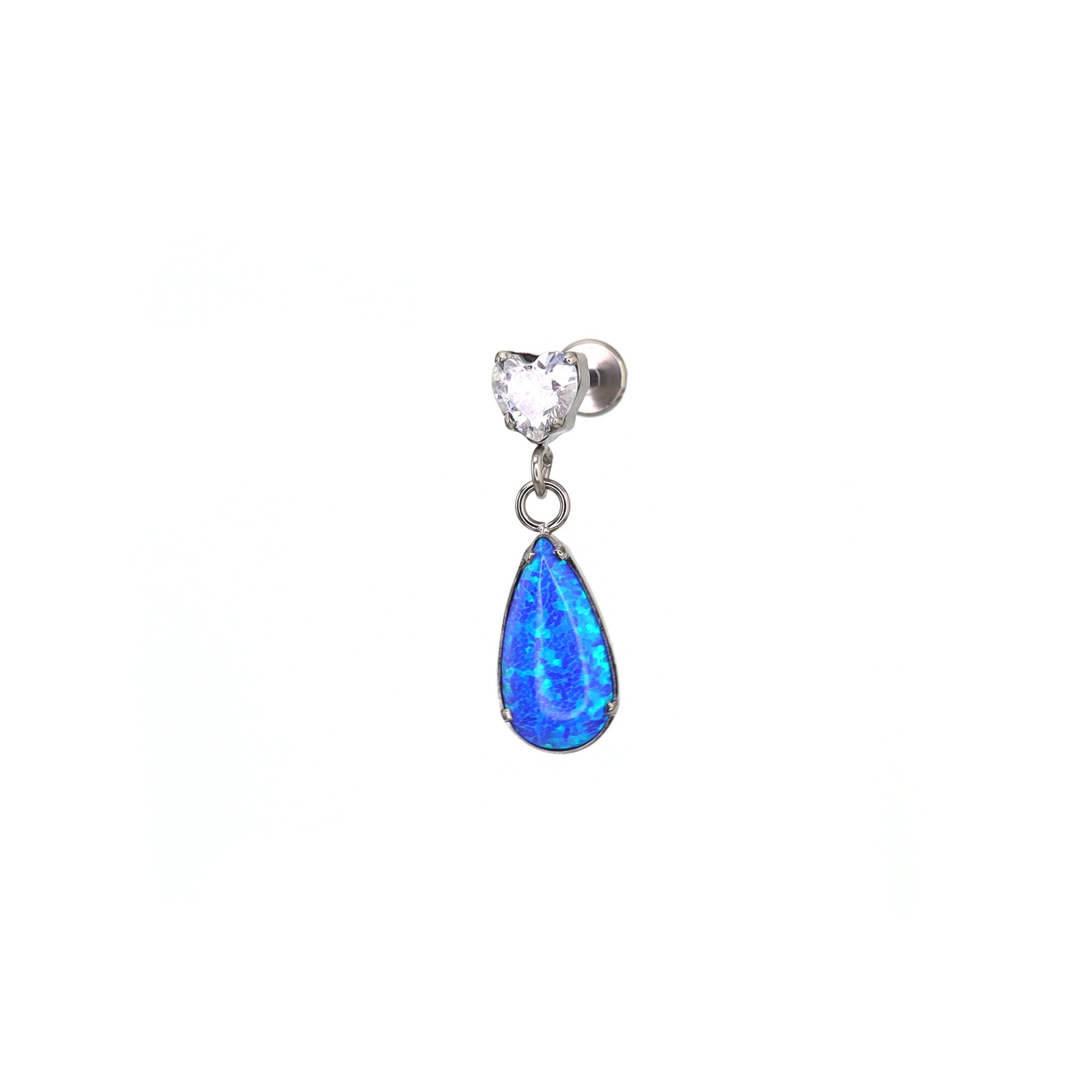 CZ & Opal Teardrop Dangle Titanium Ear Studs