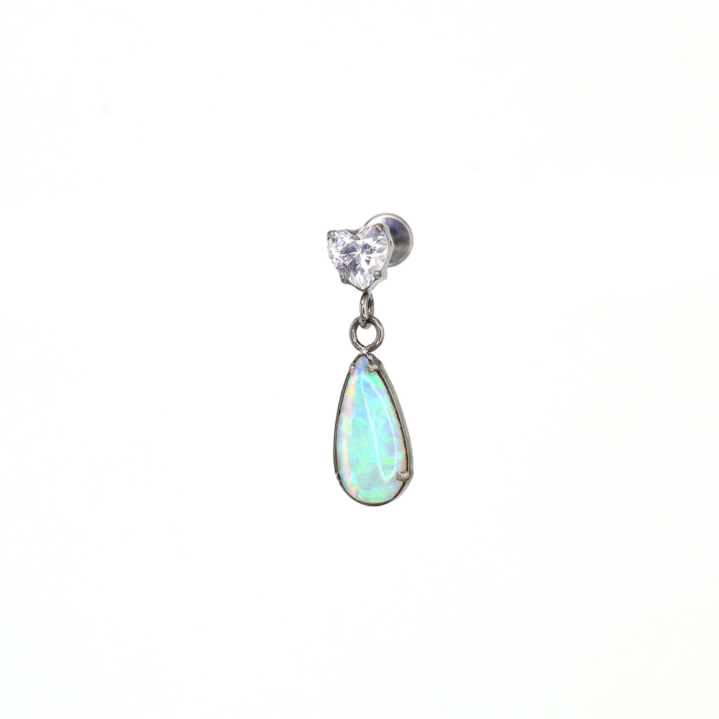 Heart CZ & Opal Teardrop Dangle Titanium Ear Studs