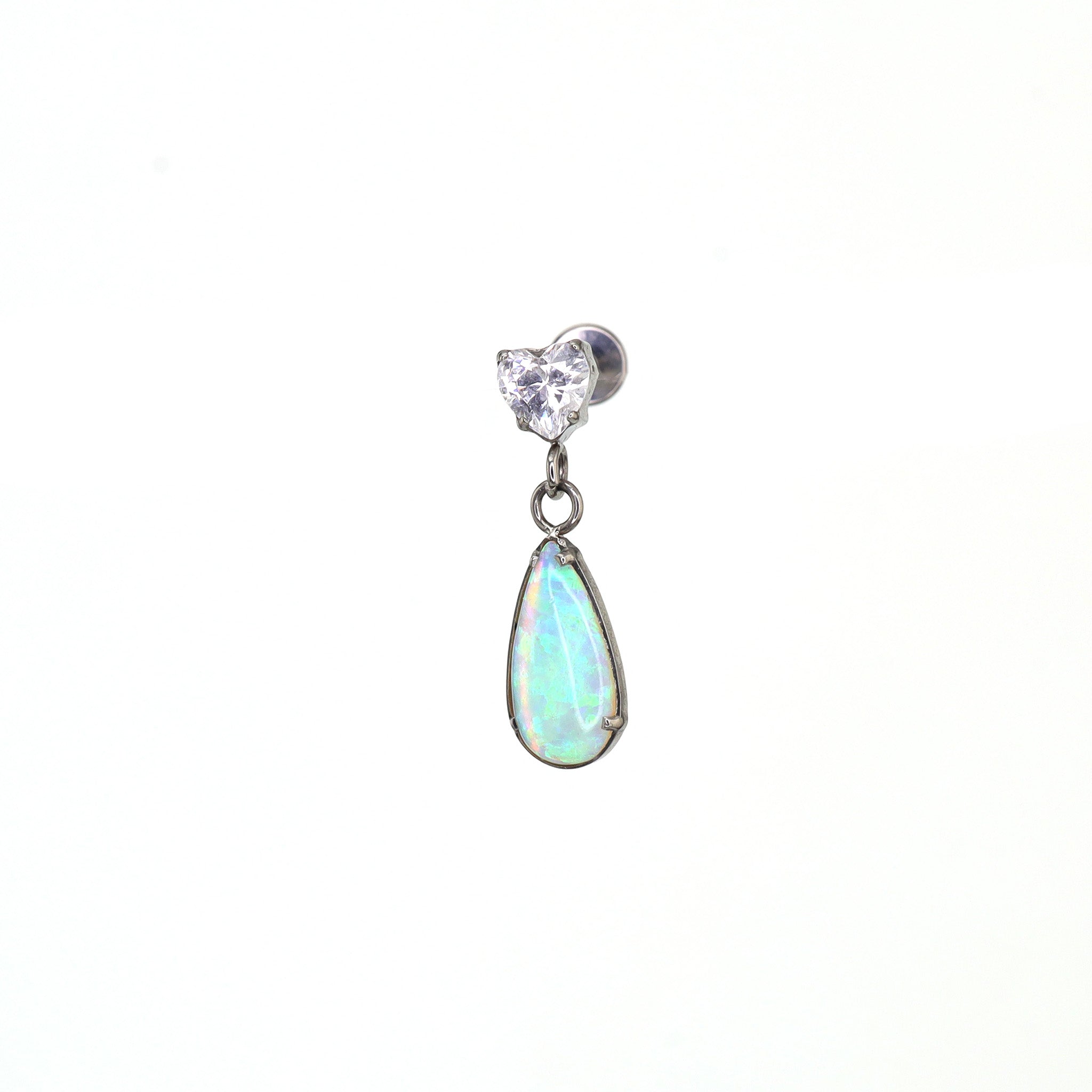 CZ & Opal Teardrop Dangle Titanium Ear Studs