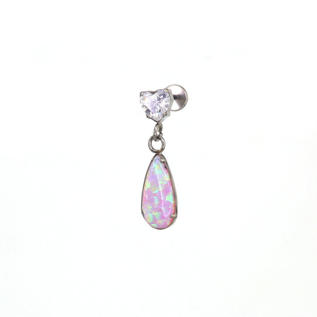 Heart CZ & Opal Teardrop Dangle Titanium Ear Studs