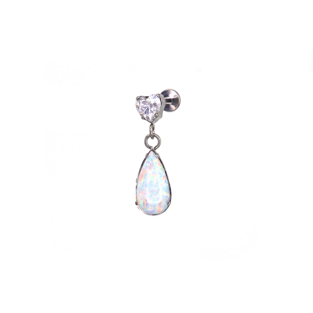 Heart CZ & Opal Teardrop Dangle Titanium Ear Studs