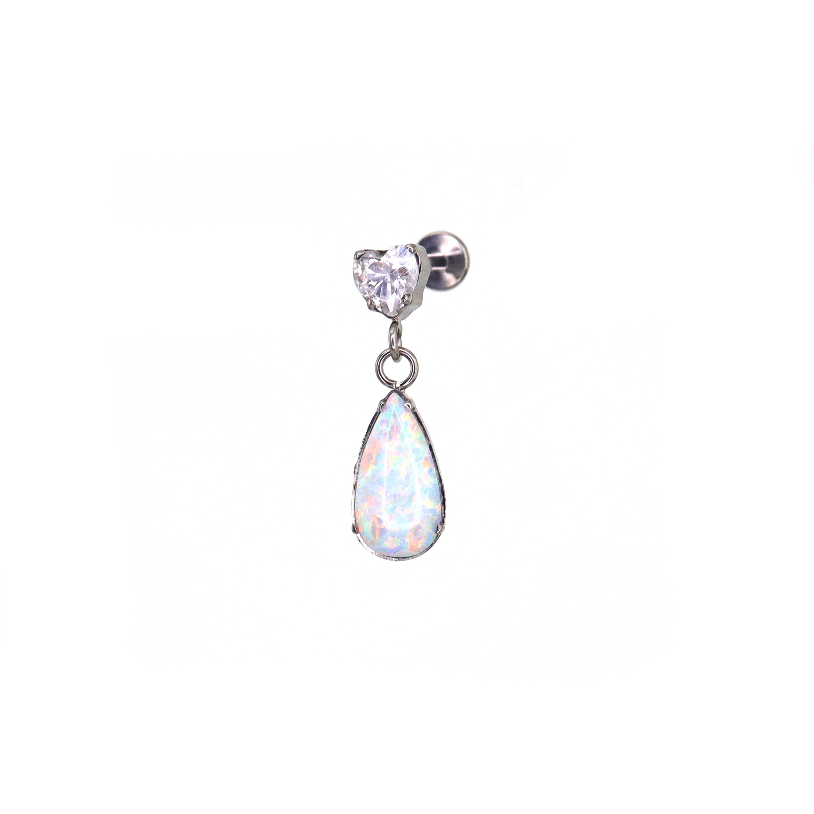 CZ & Opal Teardrop Dangle Titanium Ear Studs