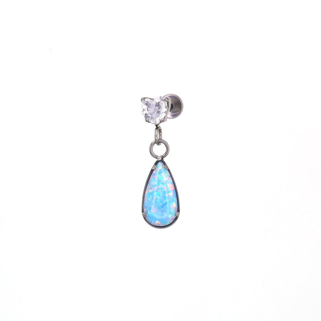 Heart CZ & Opal Teardrop Dangle Titanium Ear Studs