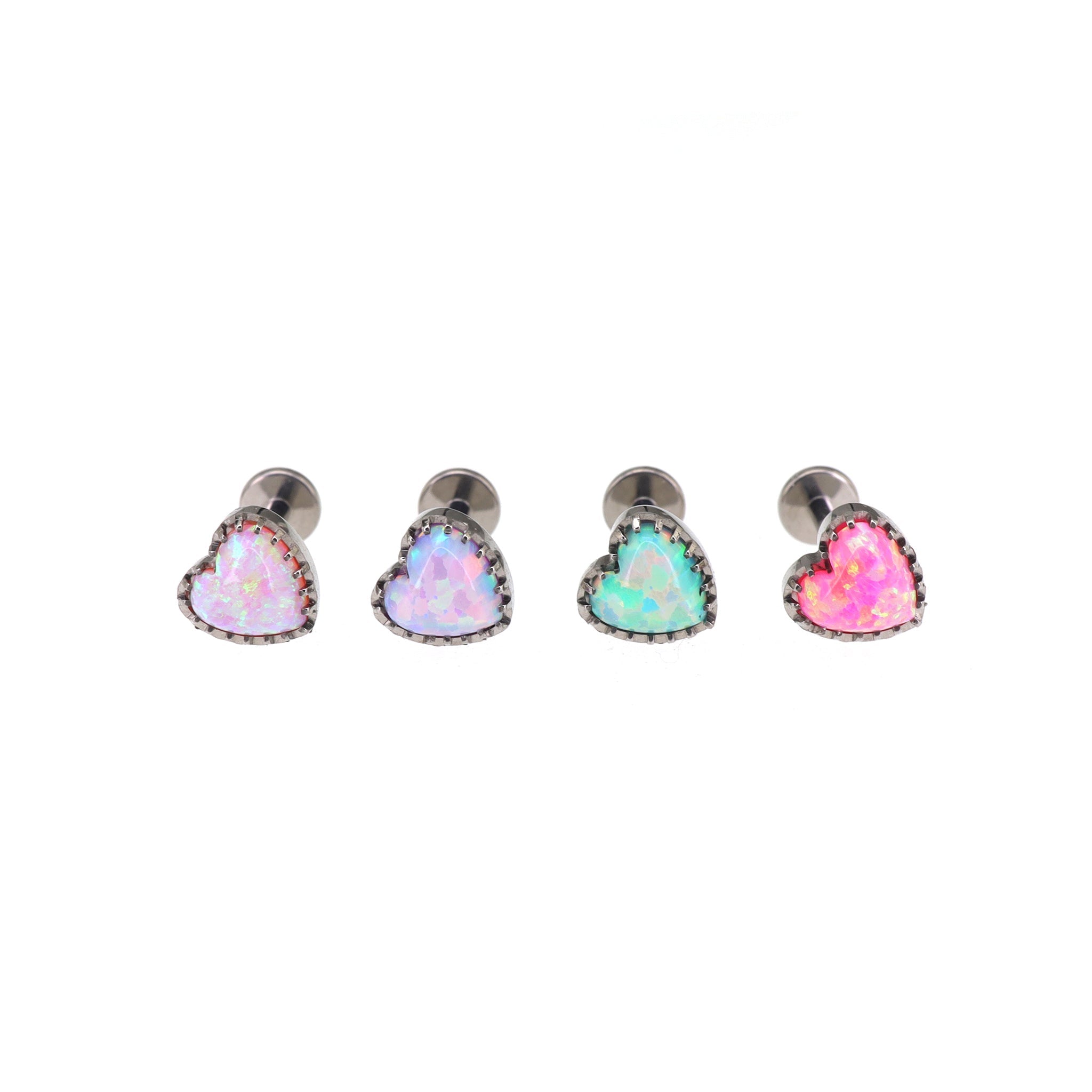 Bezel Rainbow Heart Opal Internally Threaded Titanium Studs