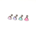 Bezel Rainbow Heart Opal Internally Threaded Titanium Studs