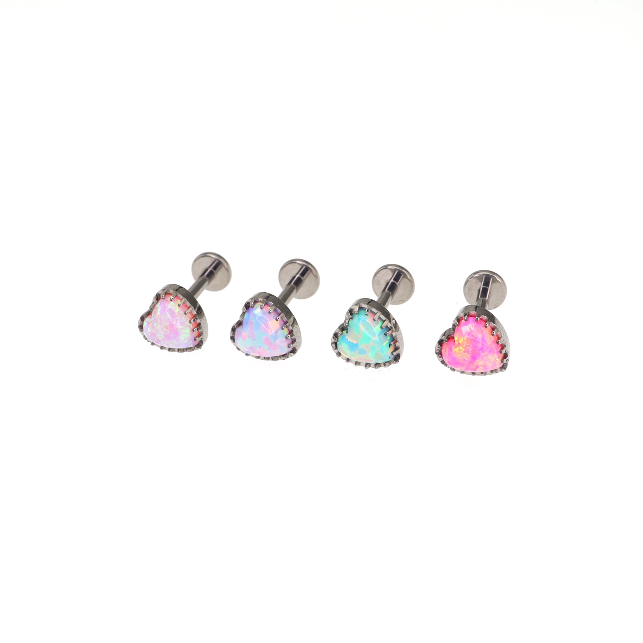 Bezel Rainbow Heart Opal Internally Threaded Titanium Studs