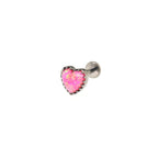 Bezel Rainbow Heart Opal Internally Threaded Titanium Studs