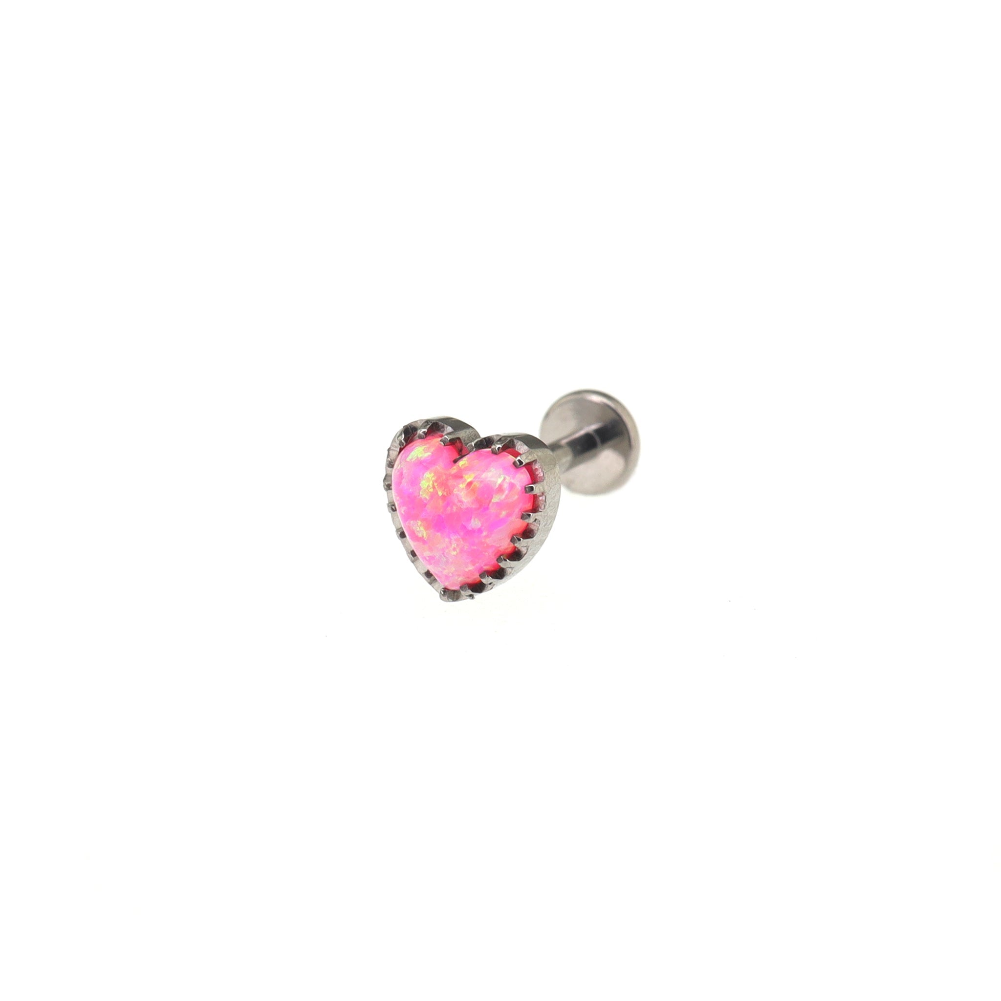Bezel Rainbow Heart Opal Internally Threaded Titanium Studs