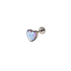 Bezel Rainbow Heart Opal Internally Threaded Titanium Studs