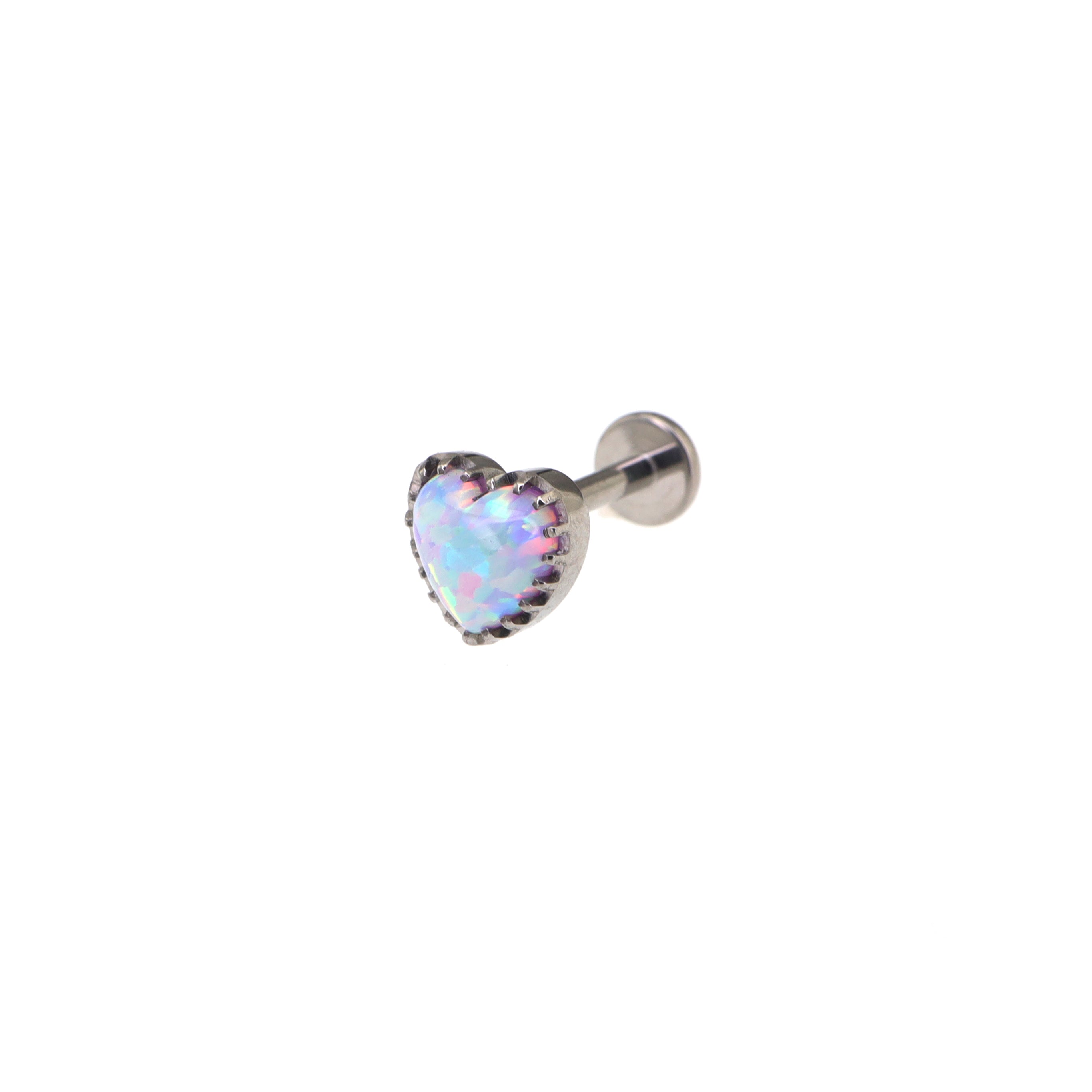 Bezel Rainbow Heart Opal Internally Threaded Titanium Studs
