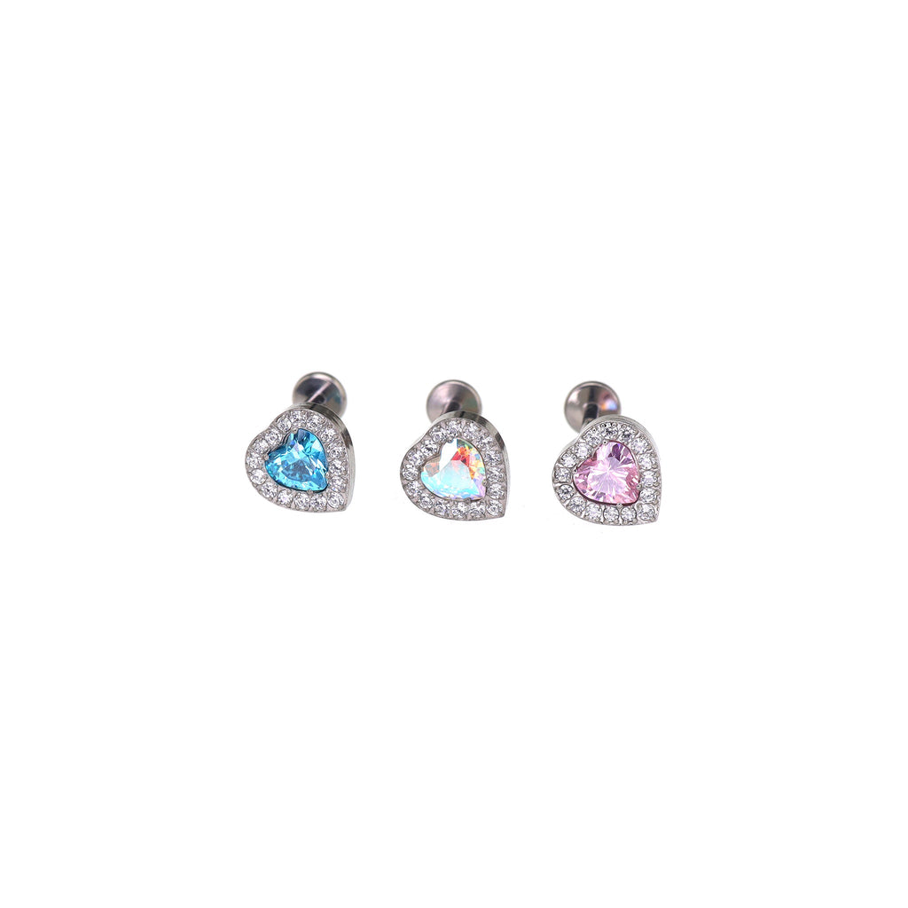 Micro-Pave Heart CZ Internally Threaded Titanium Studs
