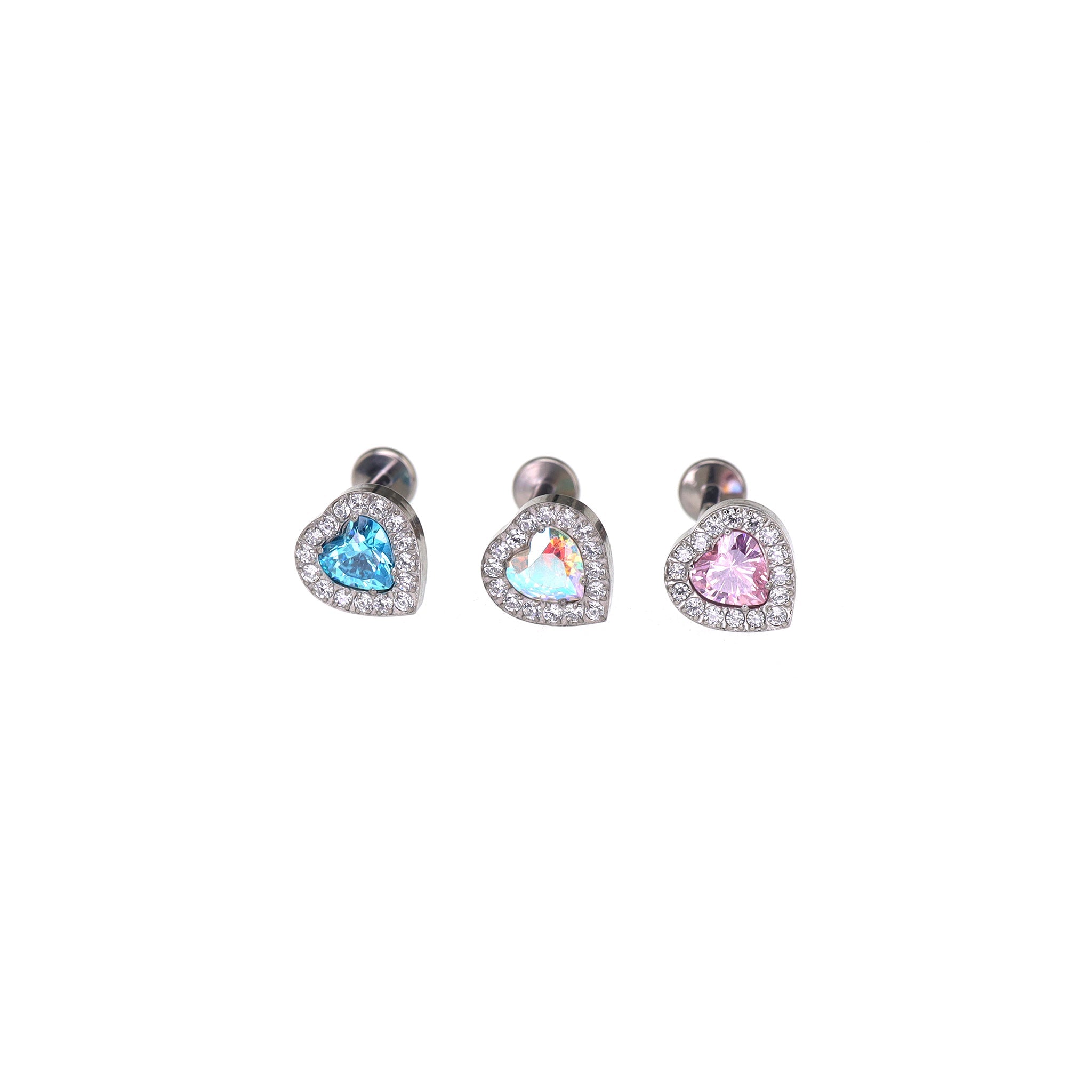 Micro-Pave Heart CZ Internally Threaded Titanium Studs