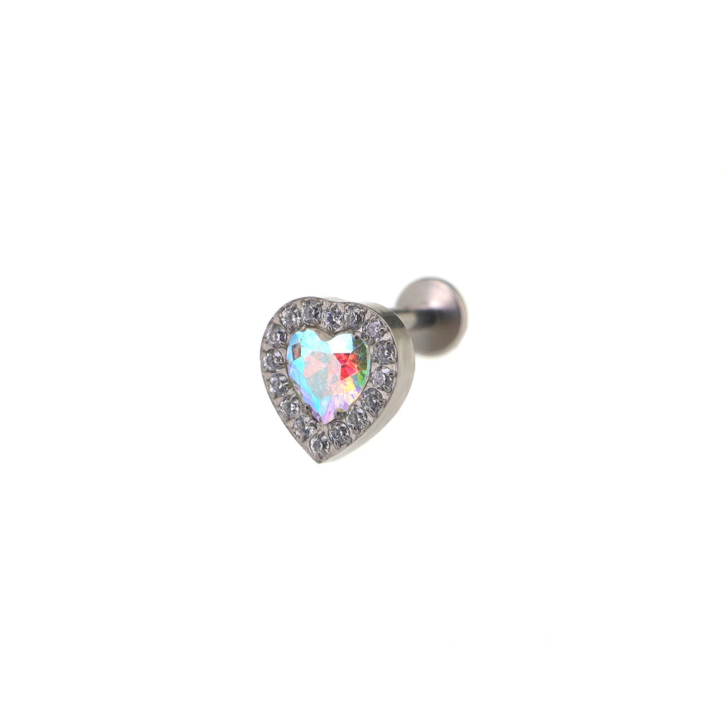Micro-Pave Heart CZ Internally Threaded Titanium Studs