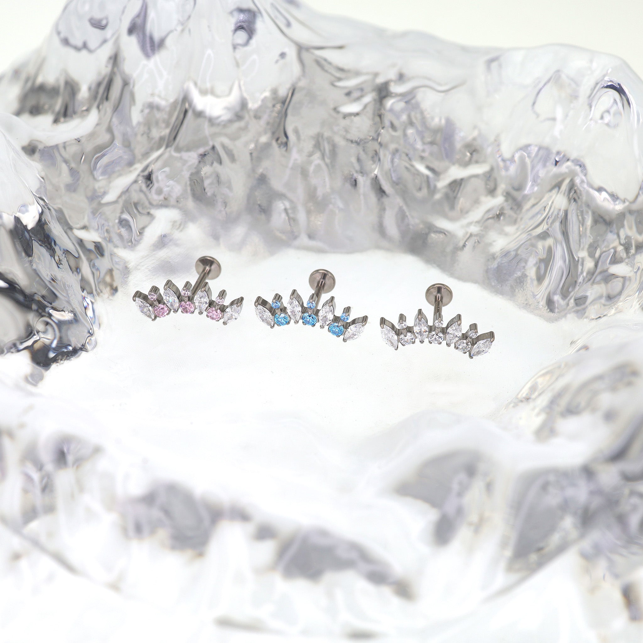 Fan Marquise-Cut CZ Titanium Ear Studs