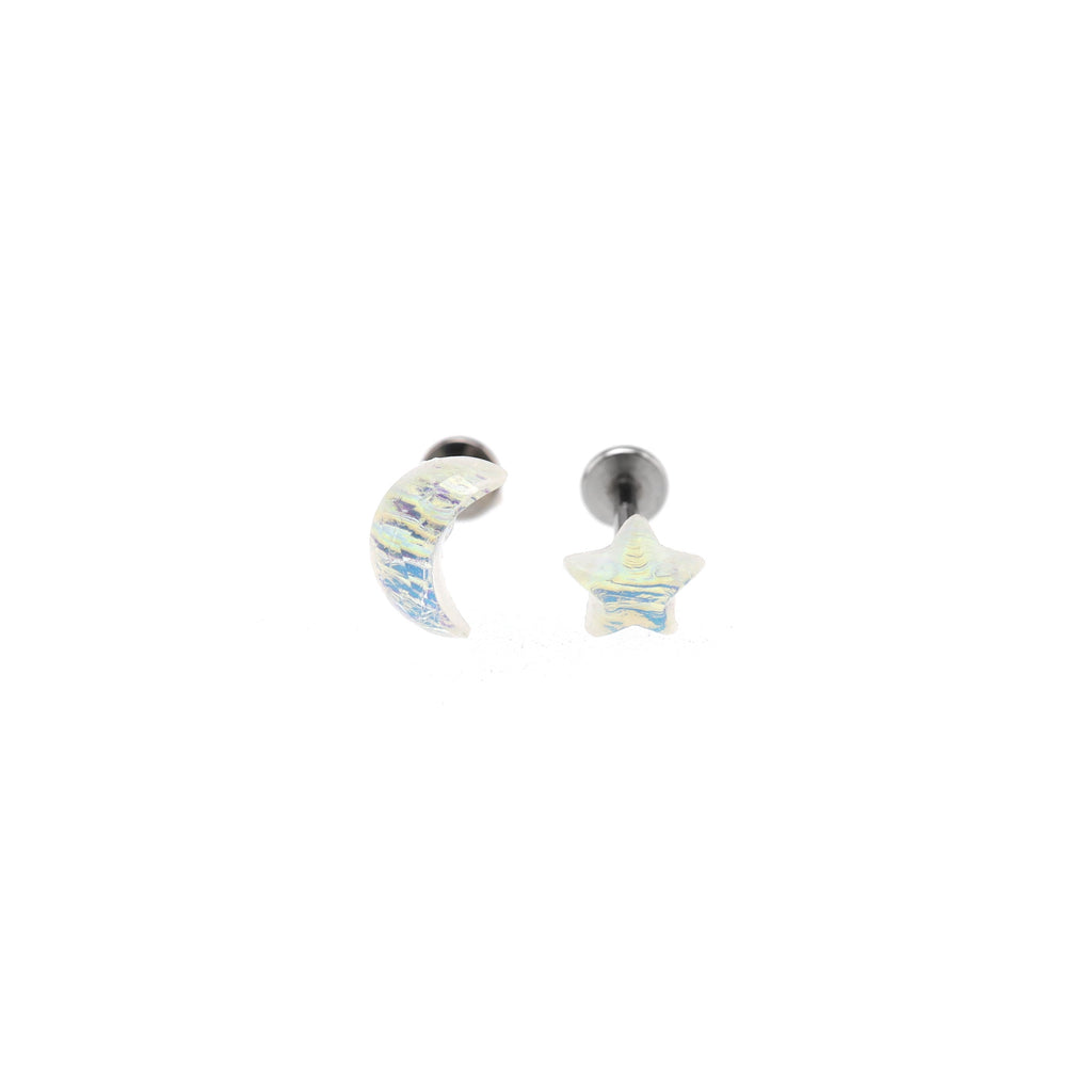 Resin Star & Moon Internally Threaded Stainless Steel Lip Ring