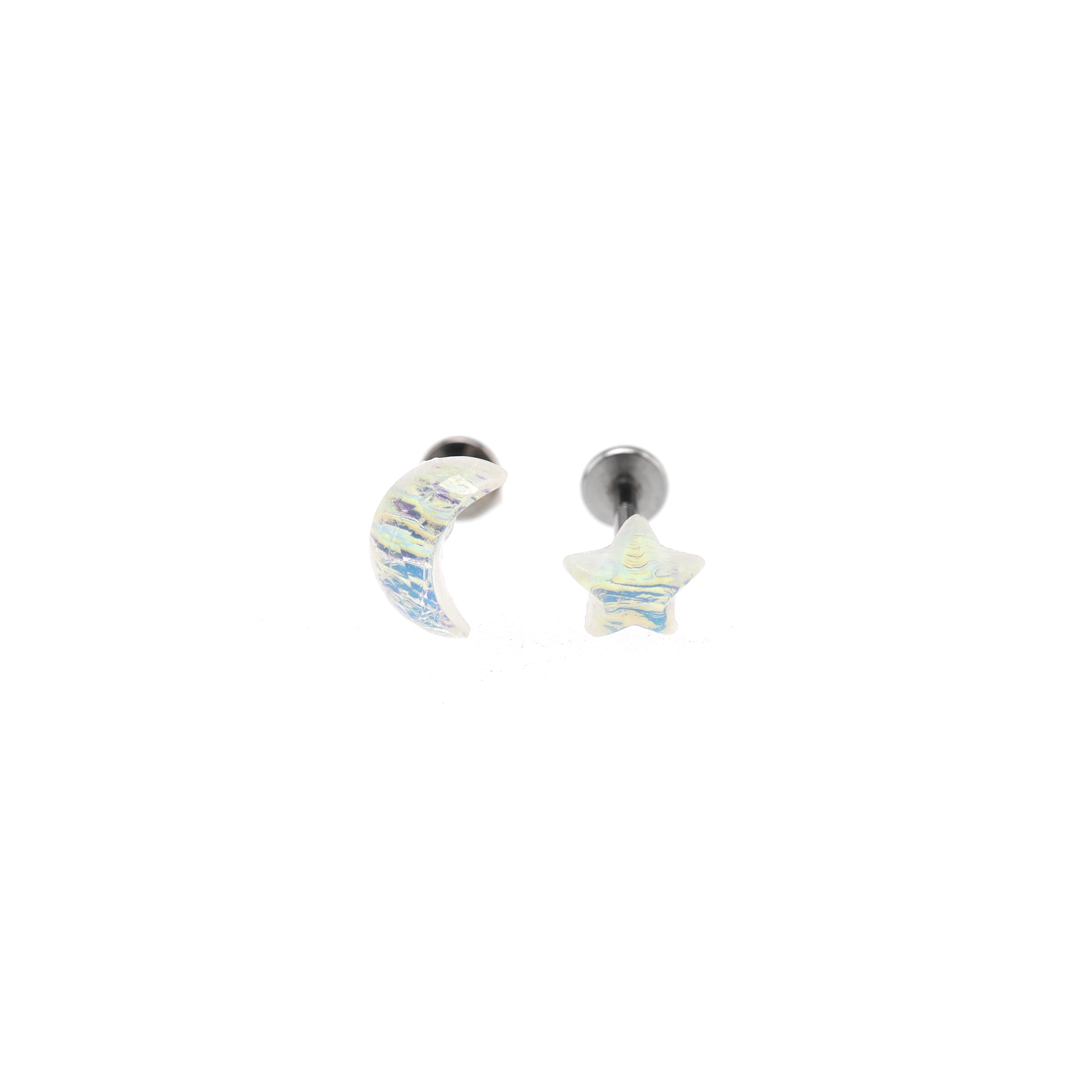 Resin Star & Moon Internally Threaded Stainless Steel Lip Ring