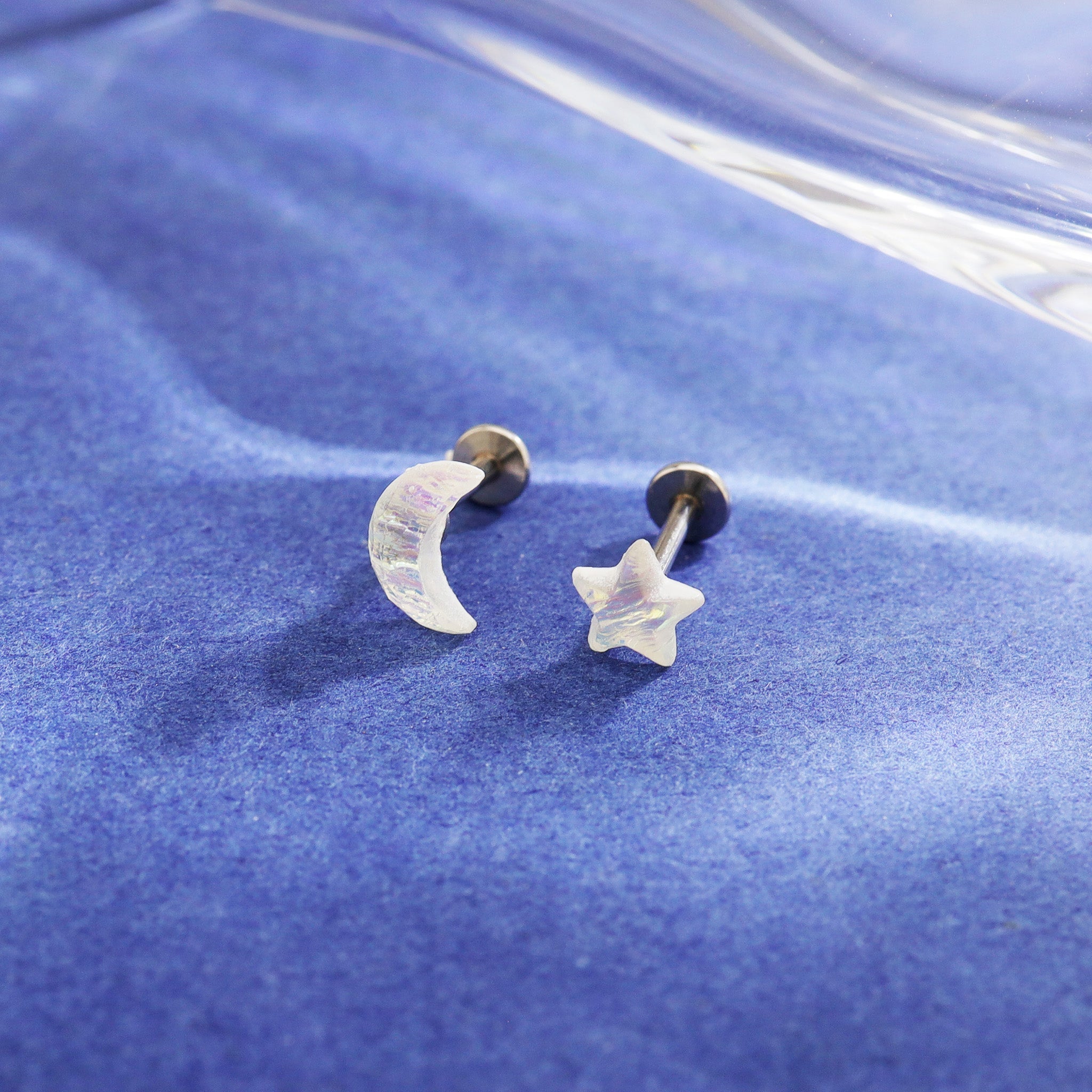 Resin Star & Moon Internally Threaded Stainless Steel Lip Ring