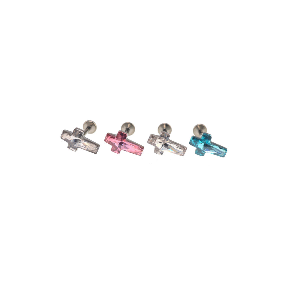 CZ Cross Internally Threaded Titanium Ear Studs