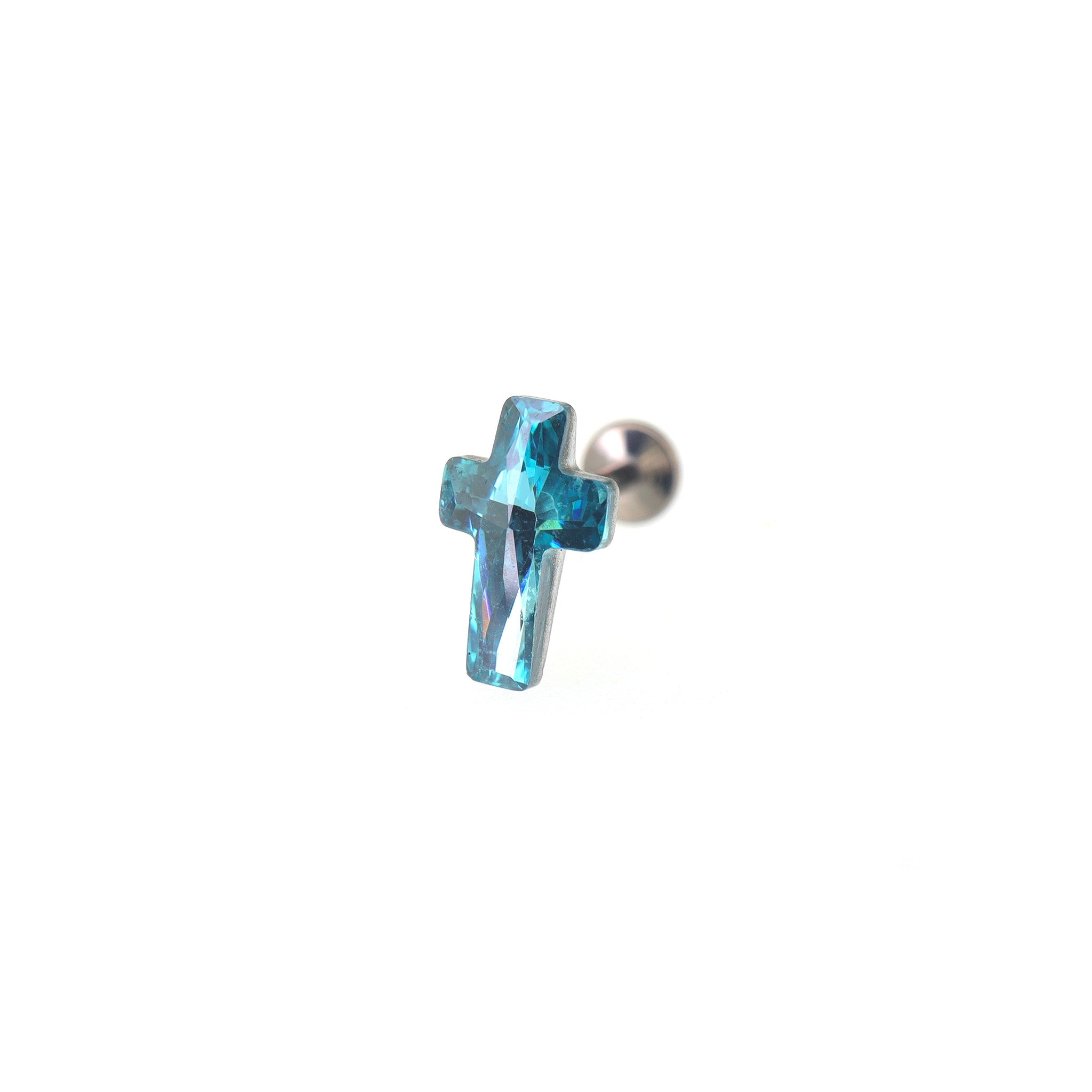 CZ Cross Internally Threaded Titanium Ear Studs