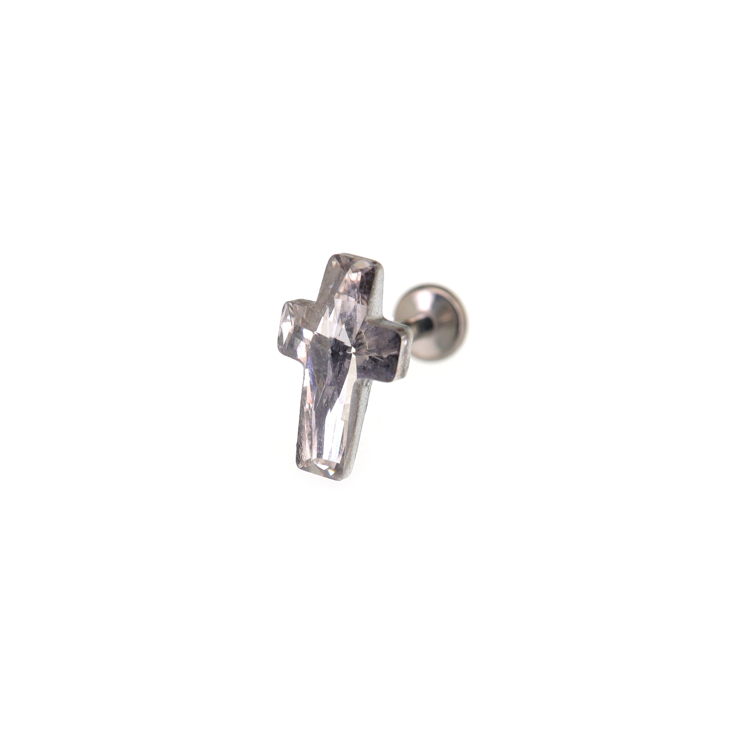 CZ Cross Internally Threaded Titanium Ear Studs