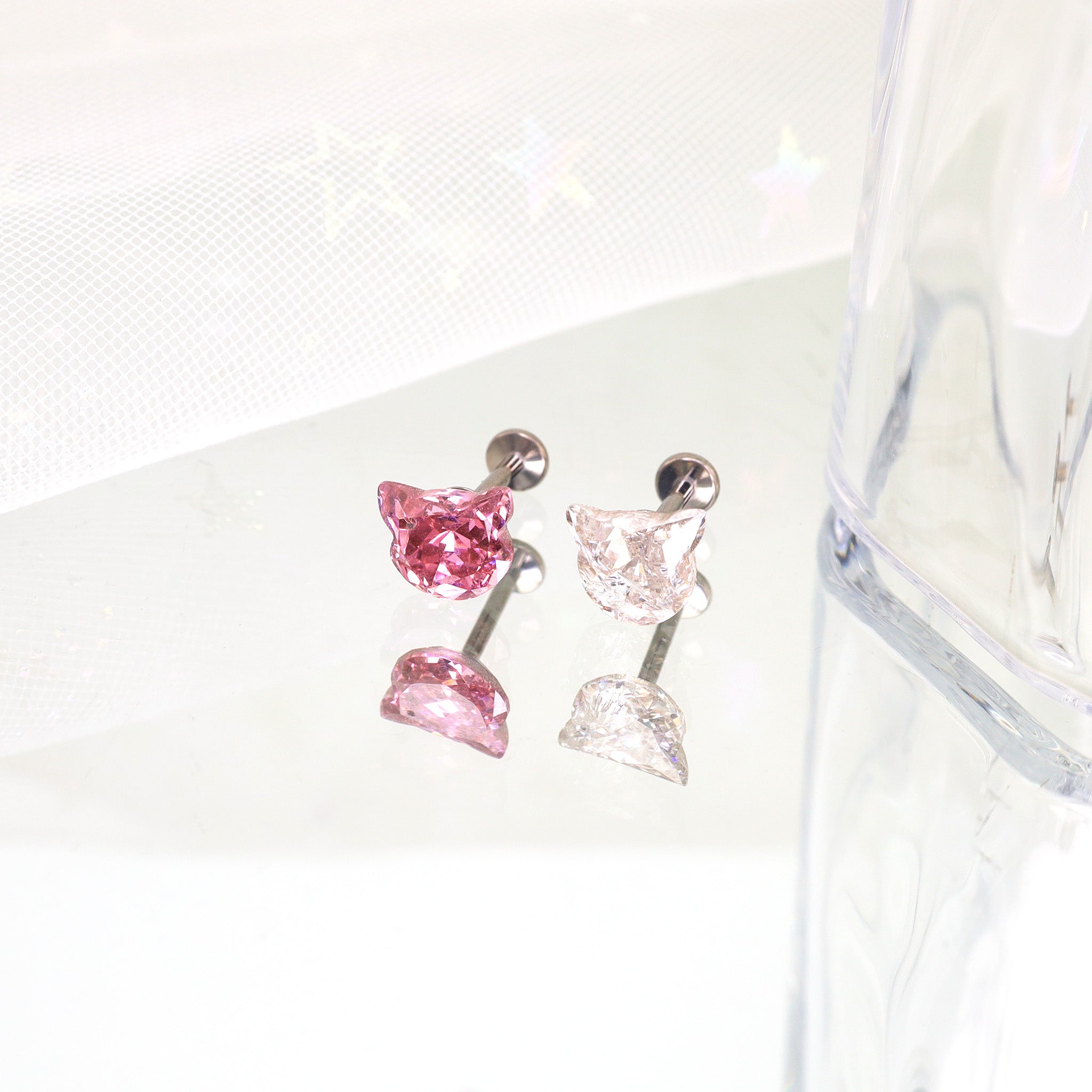 High-Shine CZ Cat Head Internally Threaded Titanium Studs