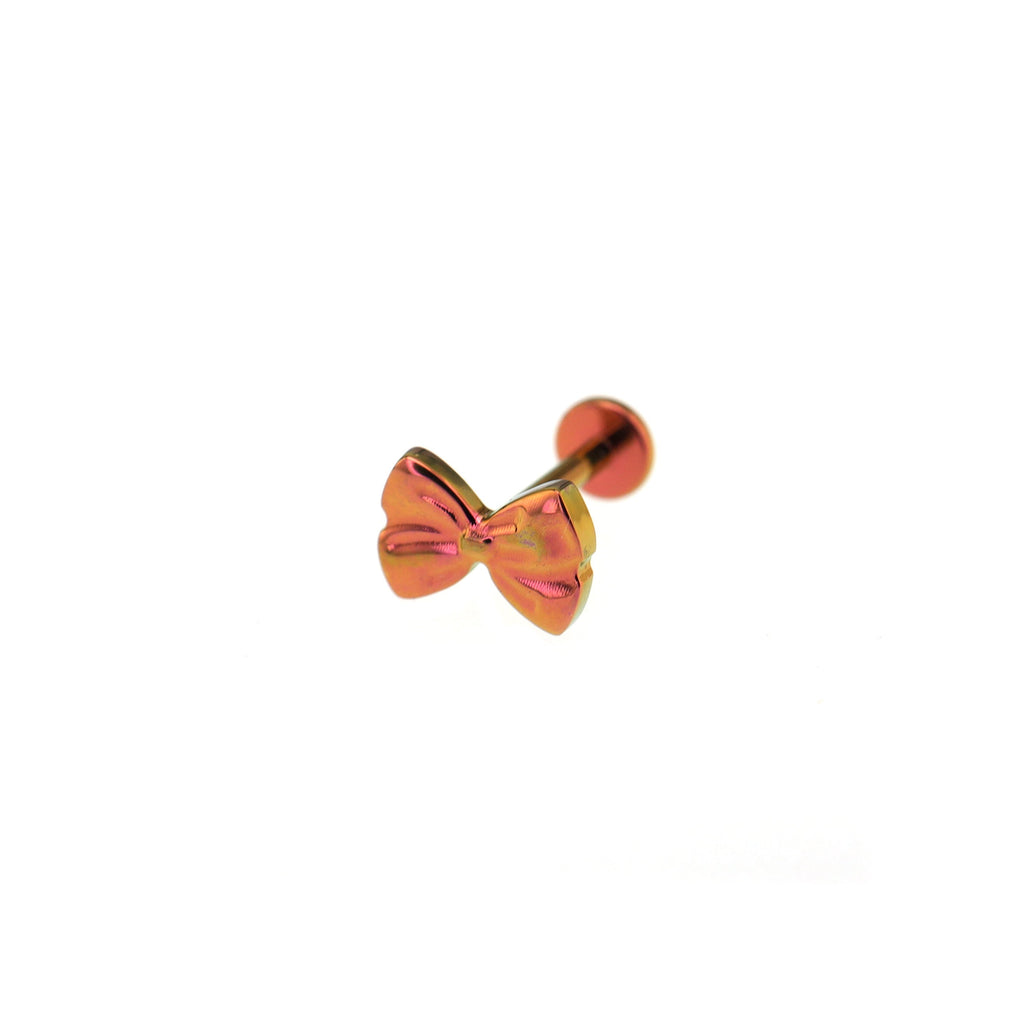 3D Cute Bow Internally Threaded Titanium Stud