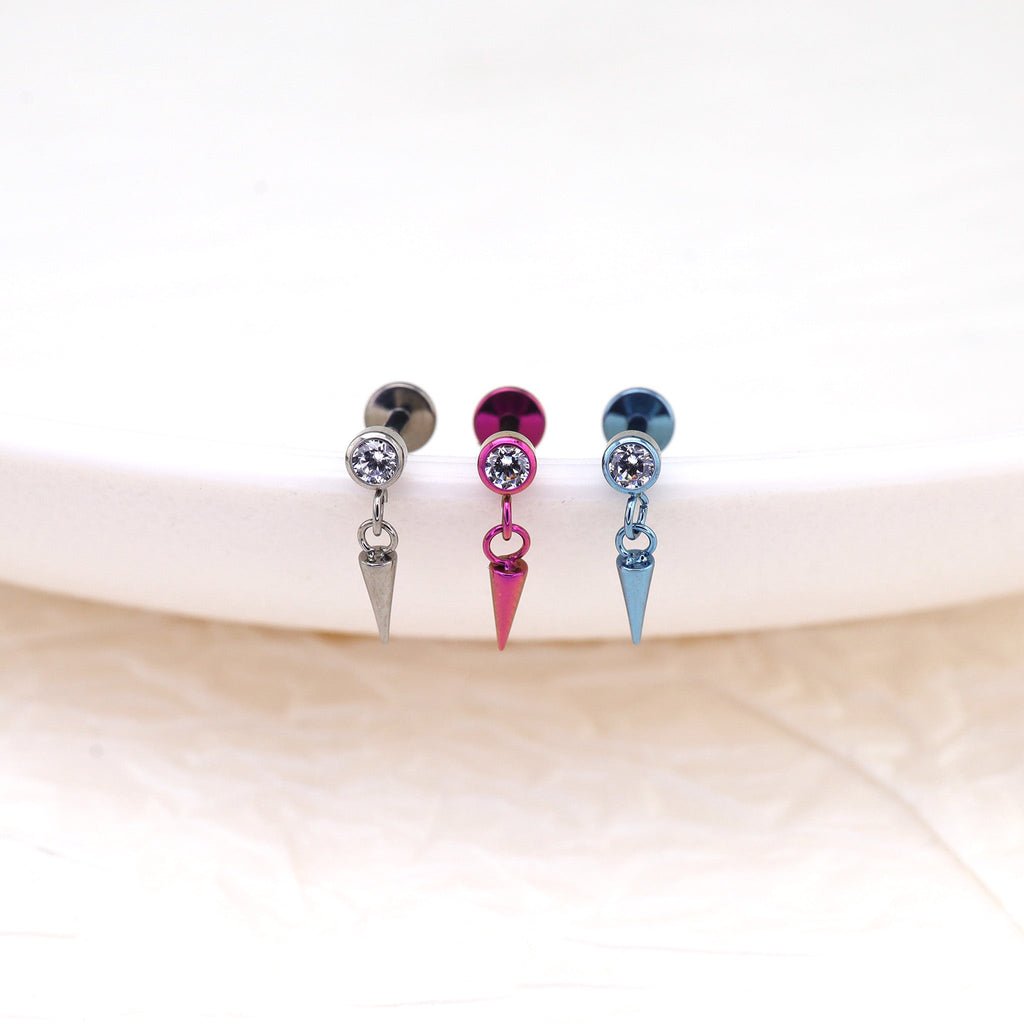Mini CZ Pendant Spike Internally Threaded Titanium Studs