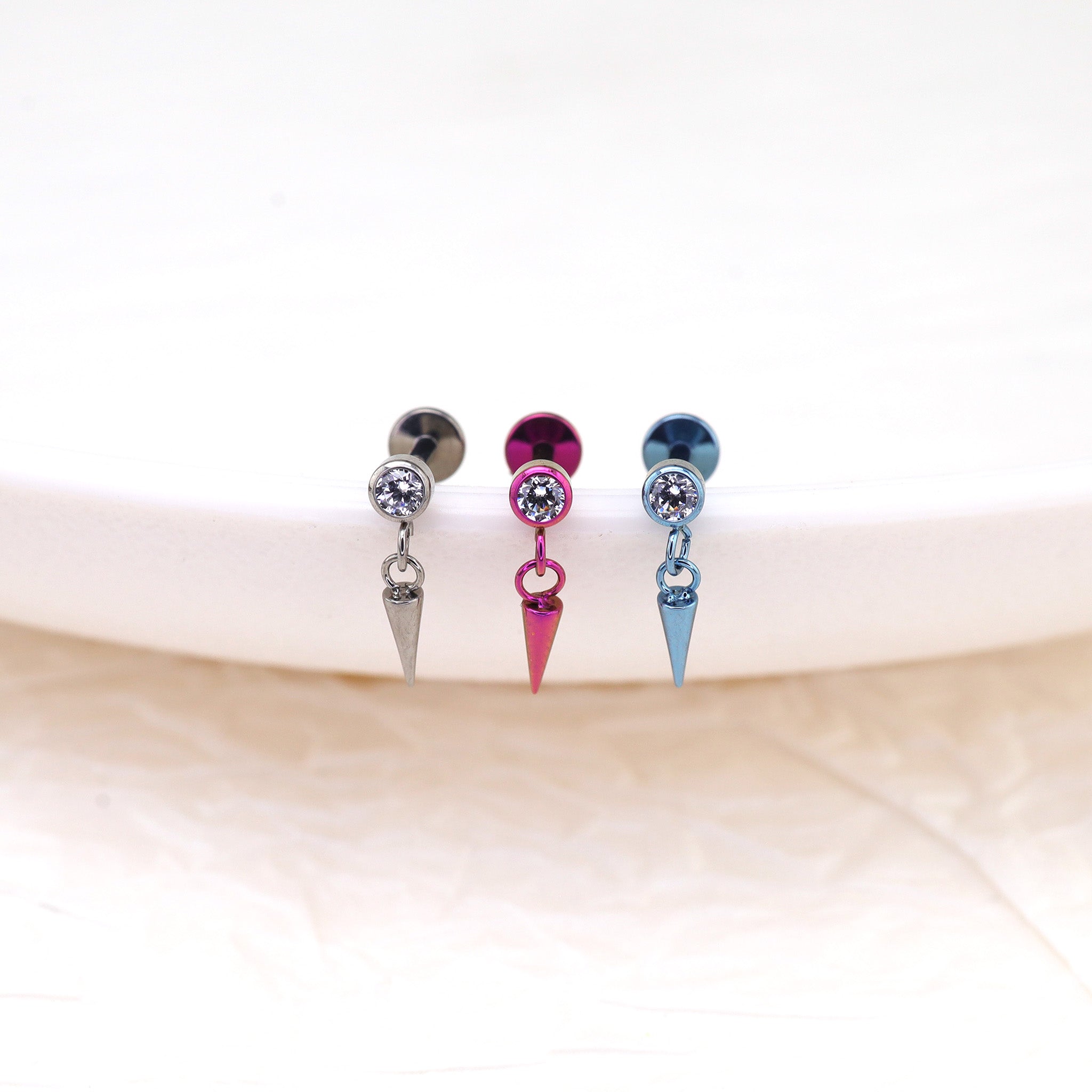 Mini CZ Pendant Spike Internally Threaded Titanium Studs