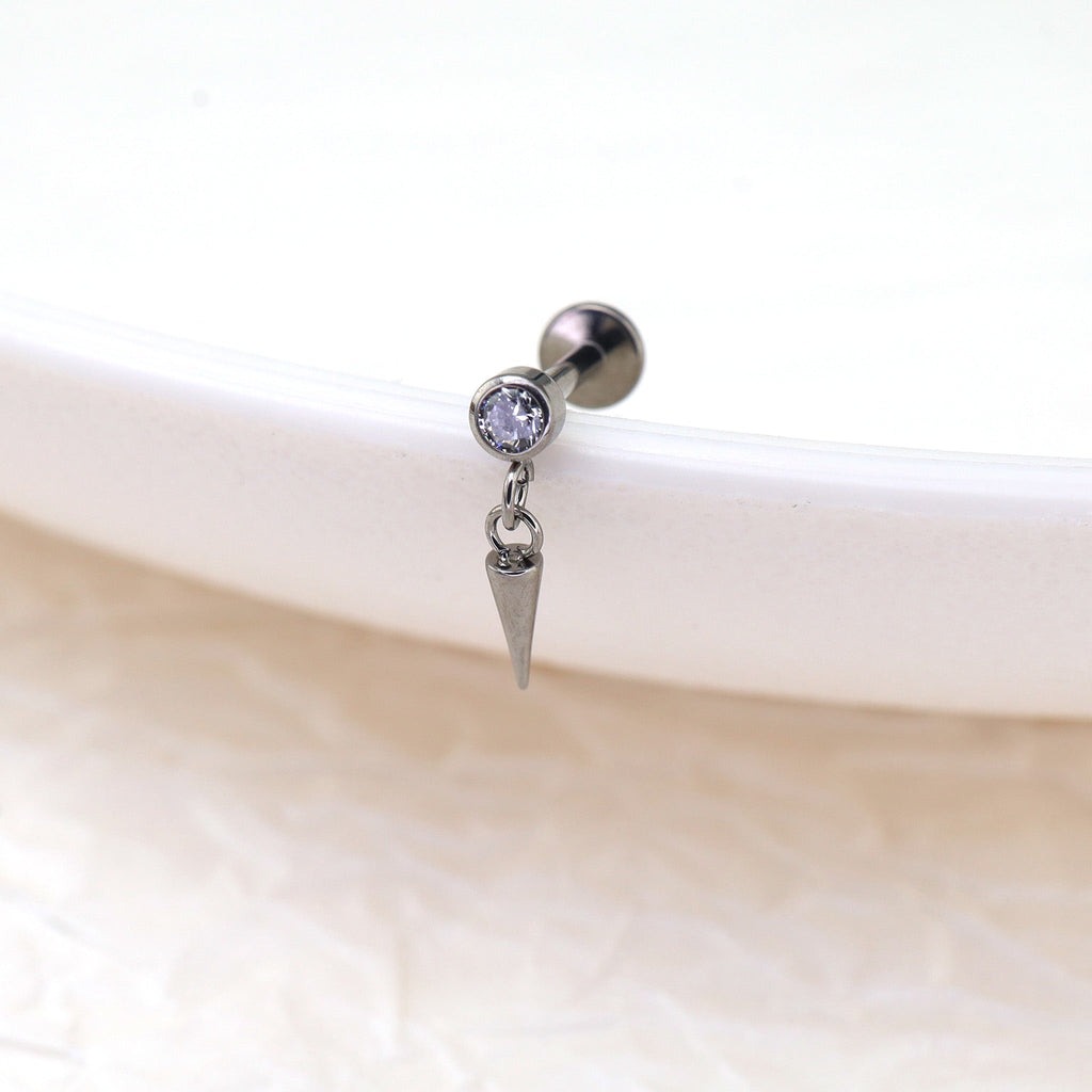 Mini CZ Pendant Spike Internally Threaded Titanium Studs