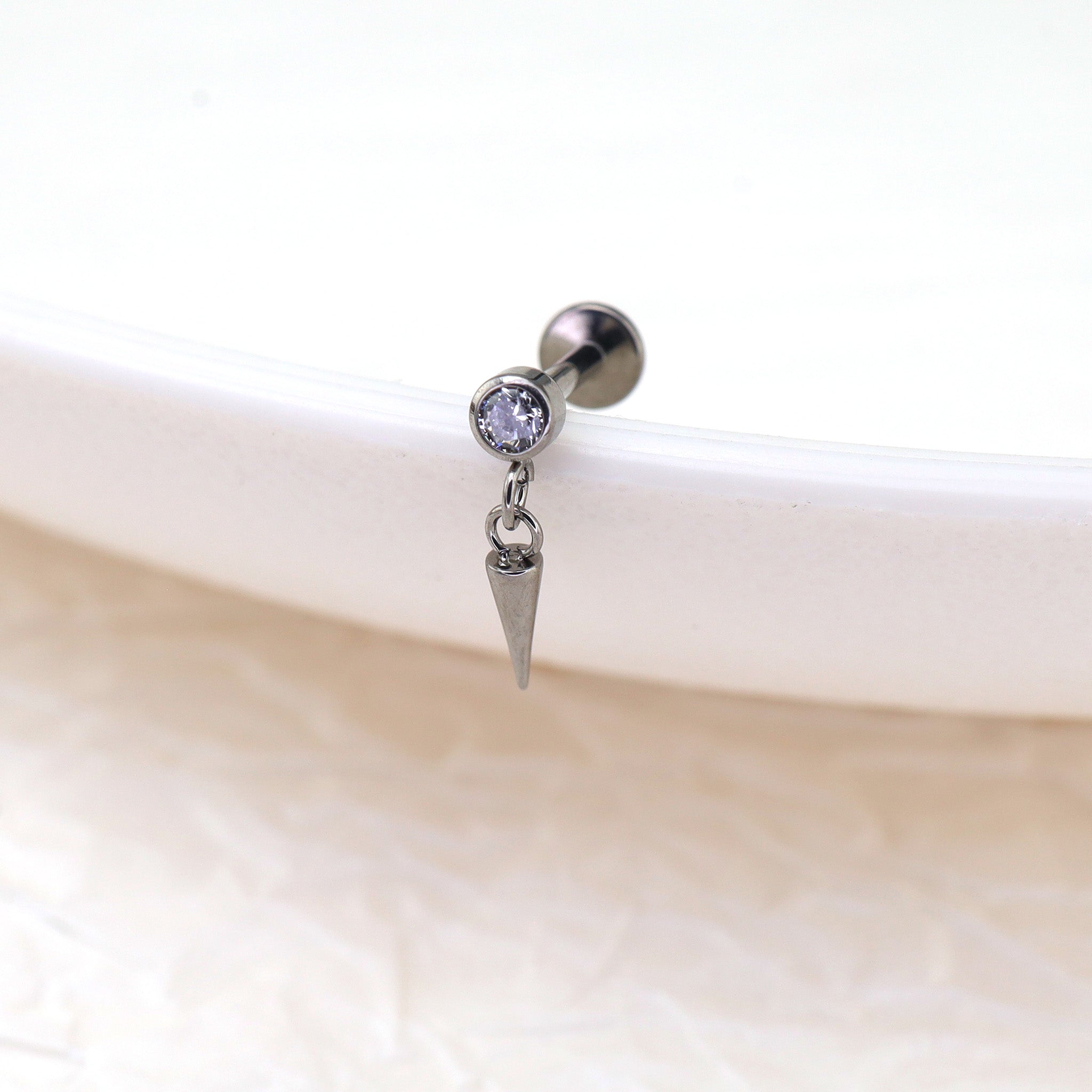 Mini CZ Pendant Spike Internally Threaded Titanium Studs