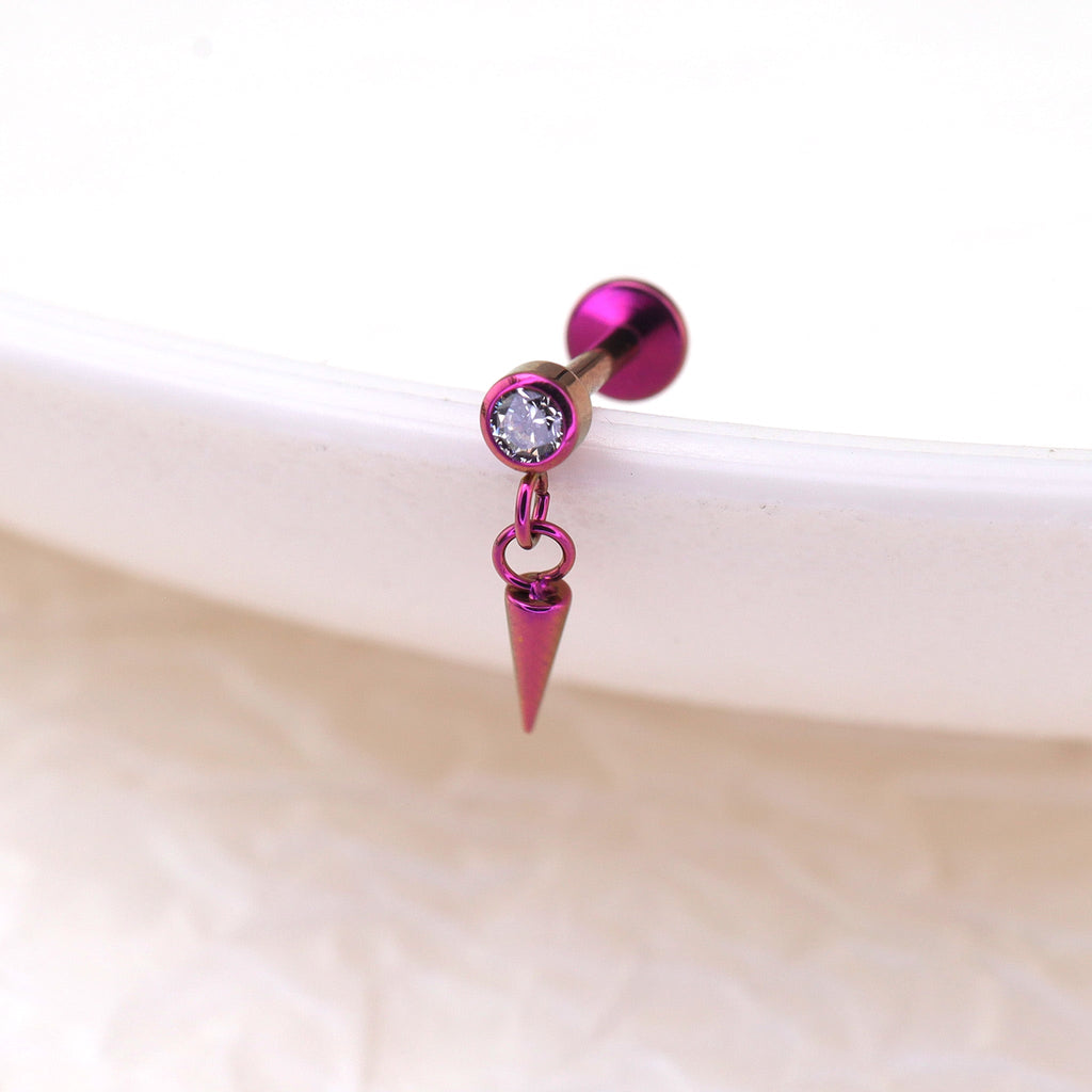 Mini CZ Pendant Spike Internally Threaded Titanium Studs