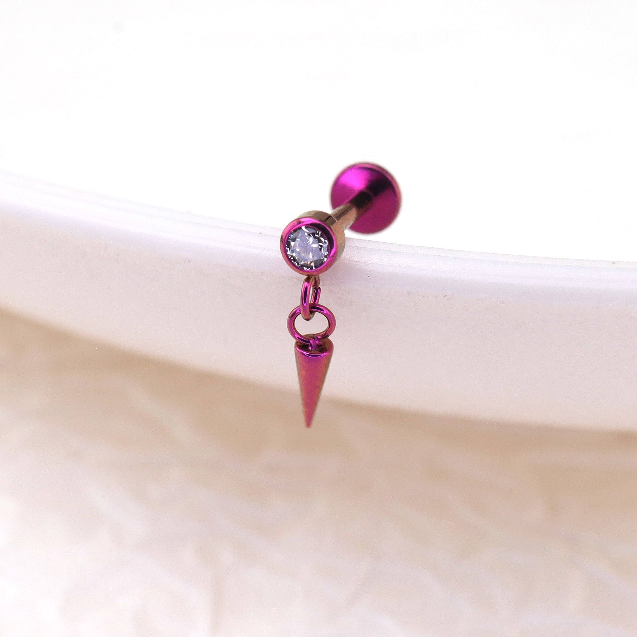 Mini CZ Pendant Spike Internally Threaded Titanium Studs