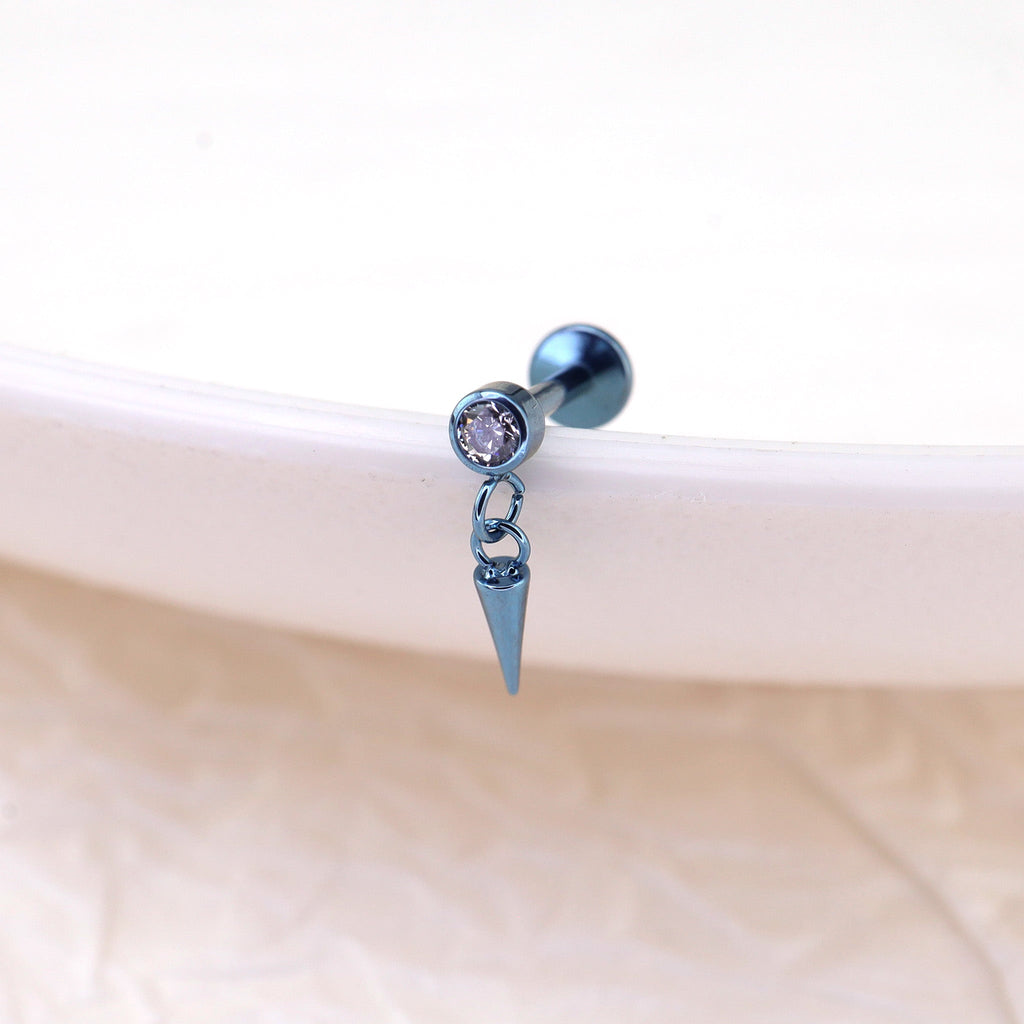 Mini CZ Pendant Spike Internally Threaded Titanium Studs