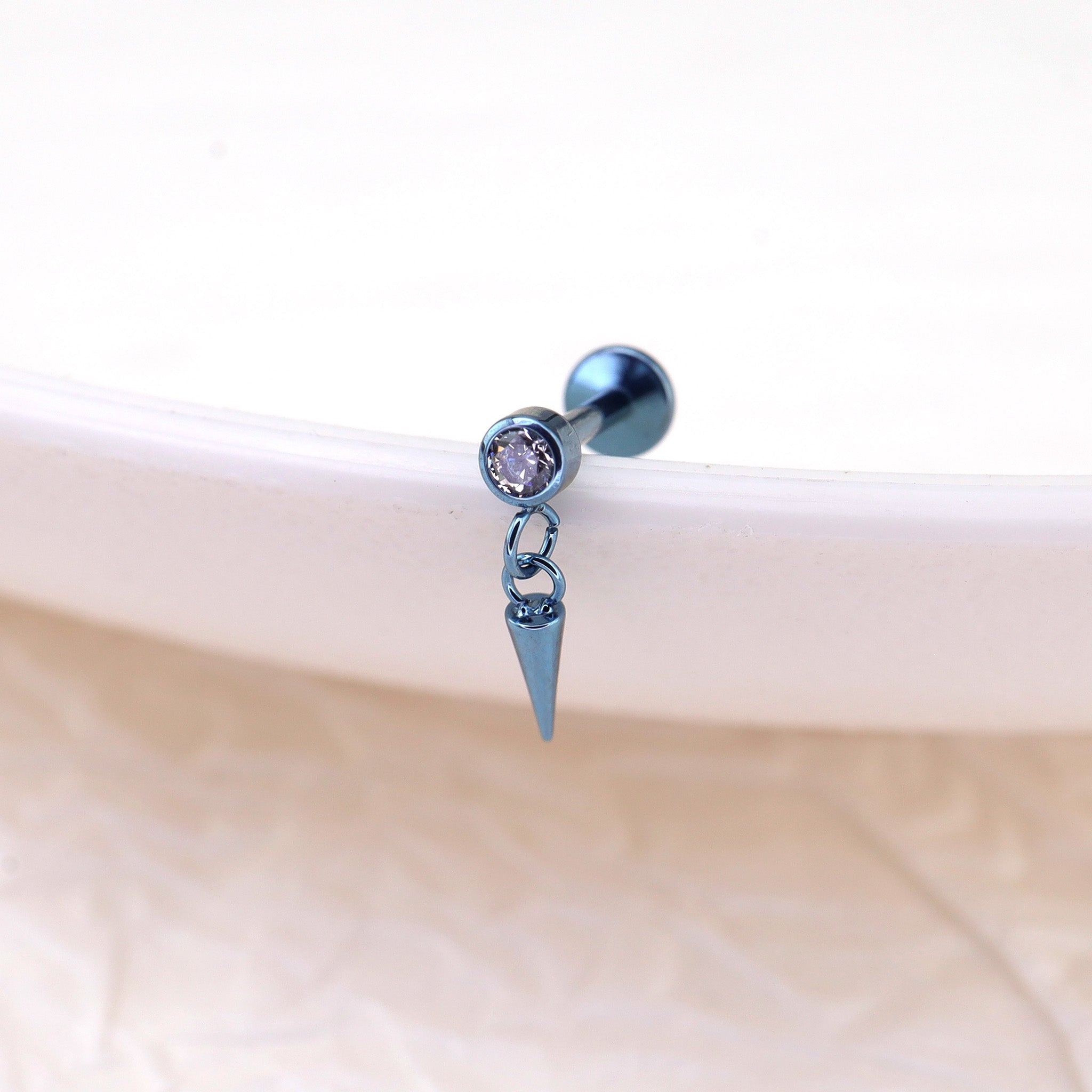 Mini CZ Pendant Spike Internally Threaded Titanium Studs