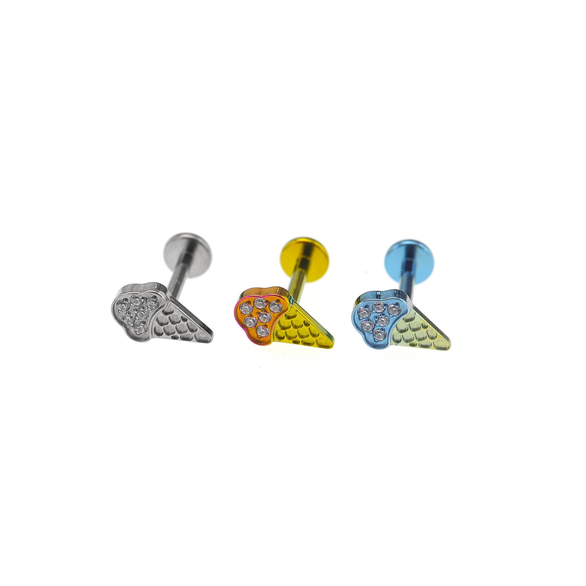 CZ Ice Cream Cone Internally Threaded Titanium Ear Studs