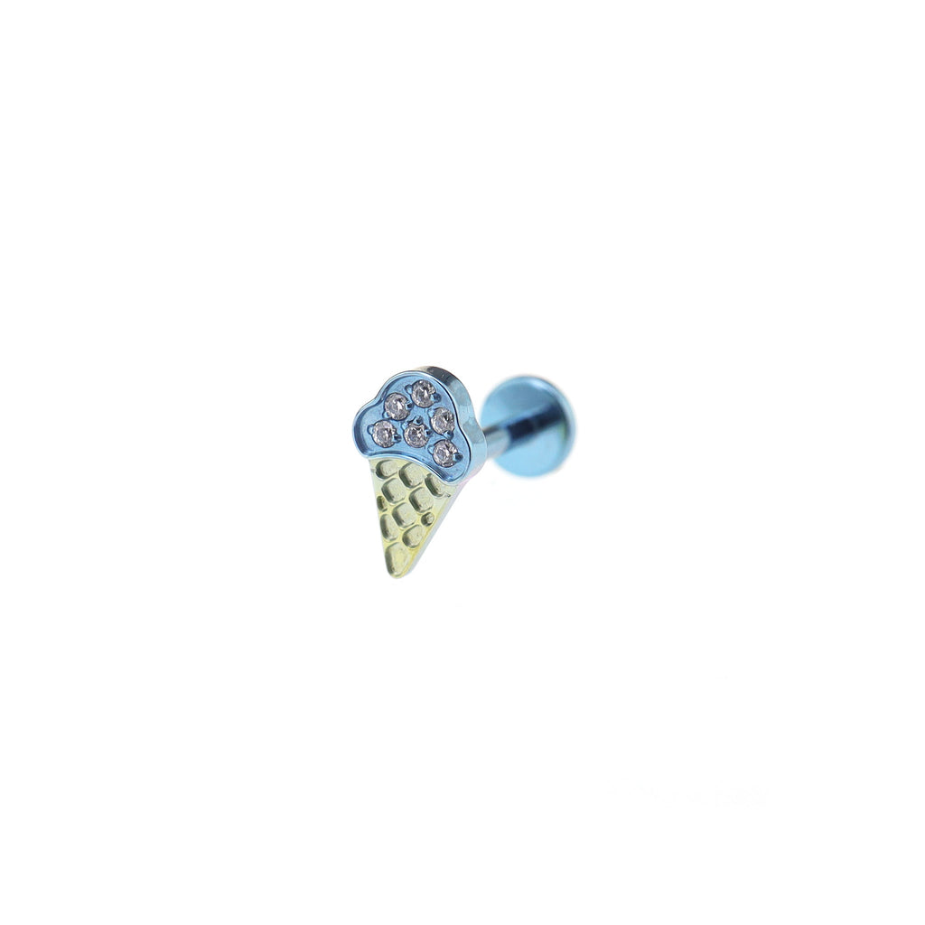 CZ Ice Cream Cone Internally Threaded Titanium Ear Studs