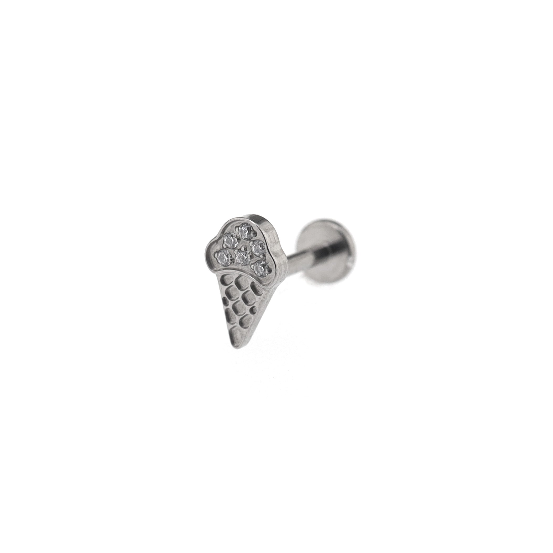 CZ Ice Cream Cone Internally Threaded Titanium Ear Studs