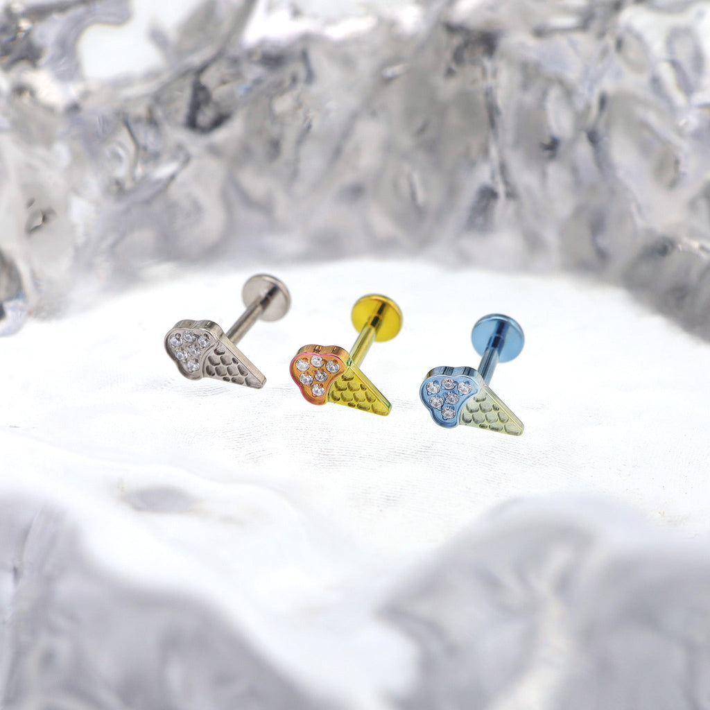 CZ Ice Cream Cone Internally Threaded Titanium Ear Studs