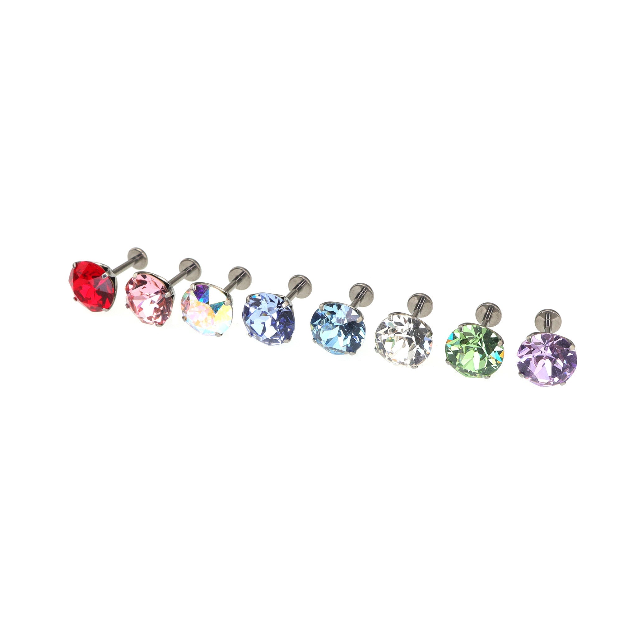 Curved Base High-Shine Swarovski Crystal Internally Threaded Titanium Ear Studs